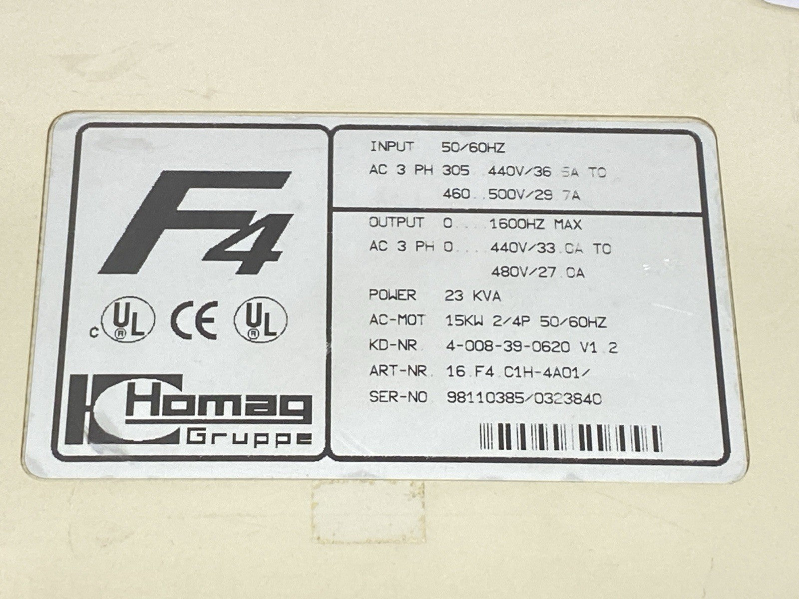 KEB Homag 4-008-39-0620 Combivert Frequency Converter 16.F4.C1H-4A01 - Maverick Industrial Sales