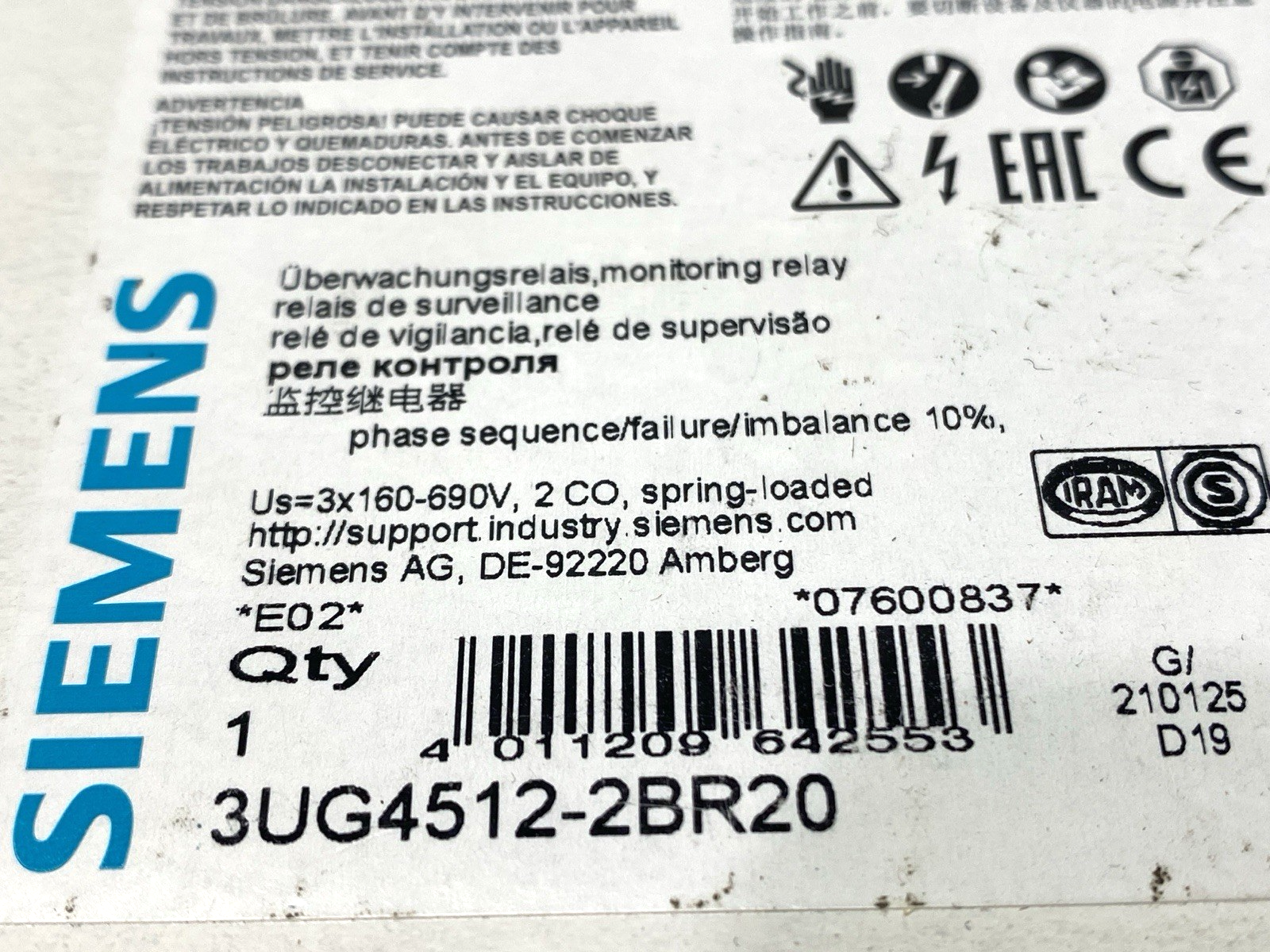 Siemens 3UG4512-2BR20 Phase Monitoring Failure Relay 160-690V - Maverick Industrial Sales