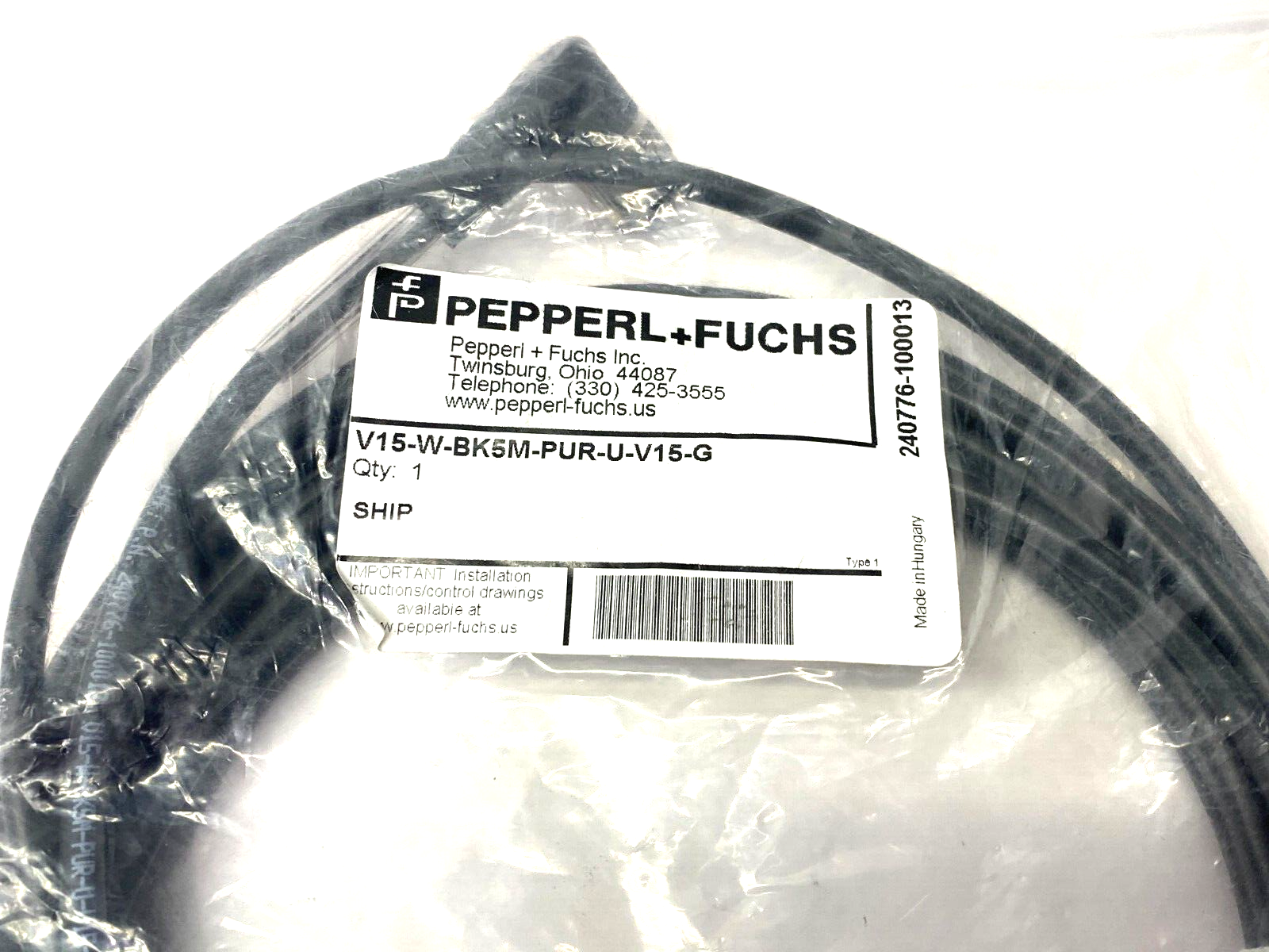 Pepperl+Fuchs V15-W-BK5M-PUR-U-V15-G M12 5-Pin Angle Female - Male 240776-100013 - Maverick Industrial Sales