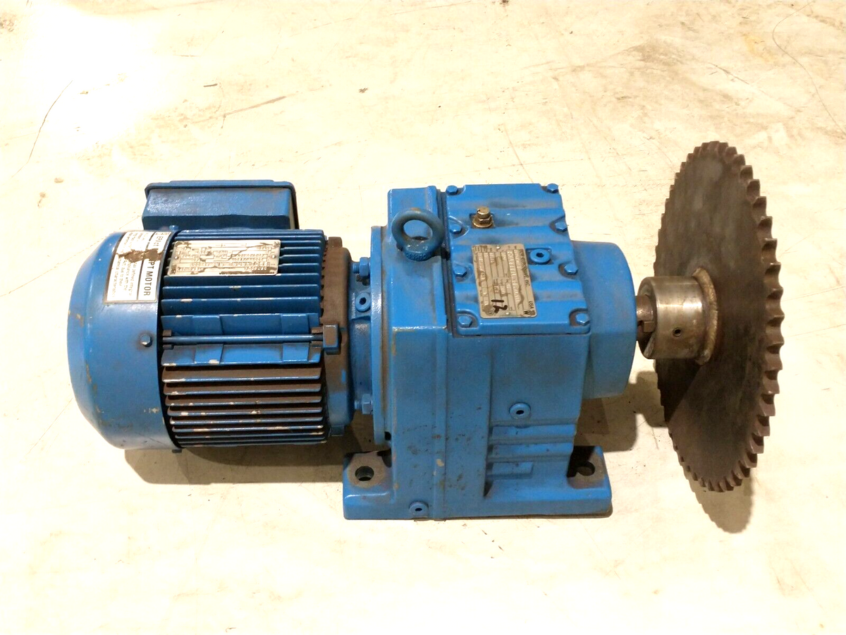 DFT90L4, R77DT90L4 | SEW DFT90L4 Motor 2HP 1720RPM DT79 3PH w/ R77DT90L4 Gear Reducer 81.80 Ratio - Used - Maverick Industrial Sales