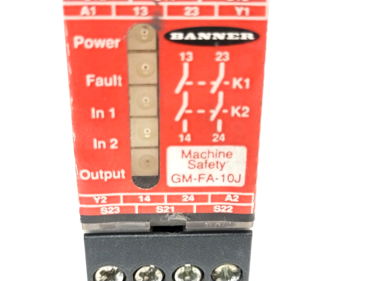 GM-FA-10J,60987 | Banner GM-FA-10J ES Series E-Stop Guard Monitoring Safety Relay 24V 6A 60987 - Used - Maverick Industrial Sales