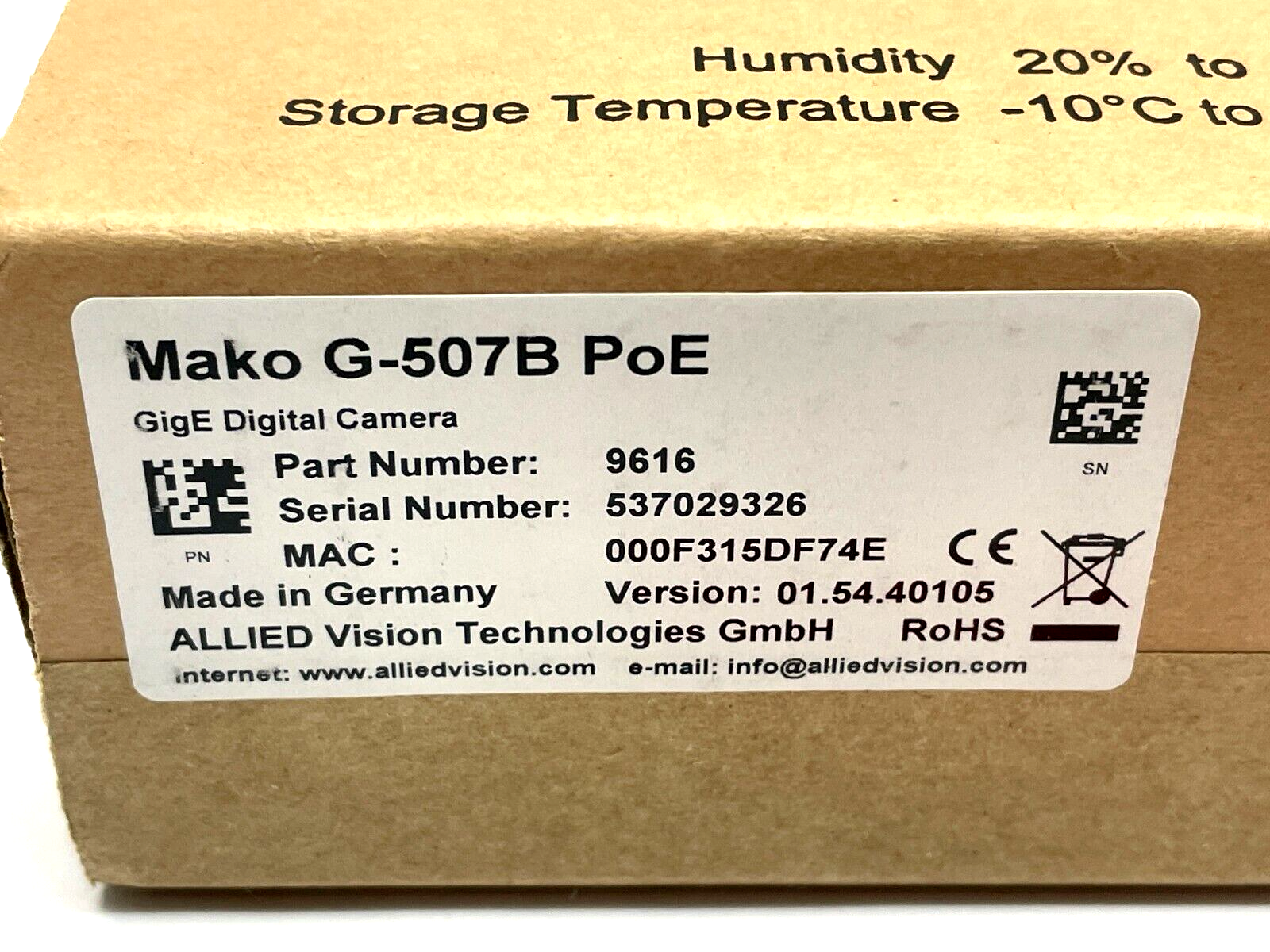Allied Vision Mako G-507B PoE GigE Digital Camera 9616 - Maverick Industrial Sales