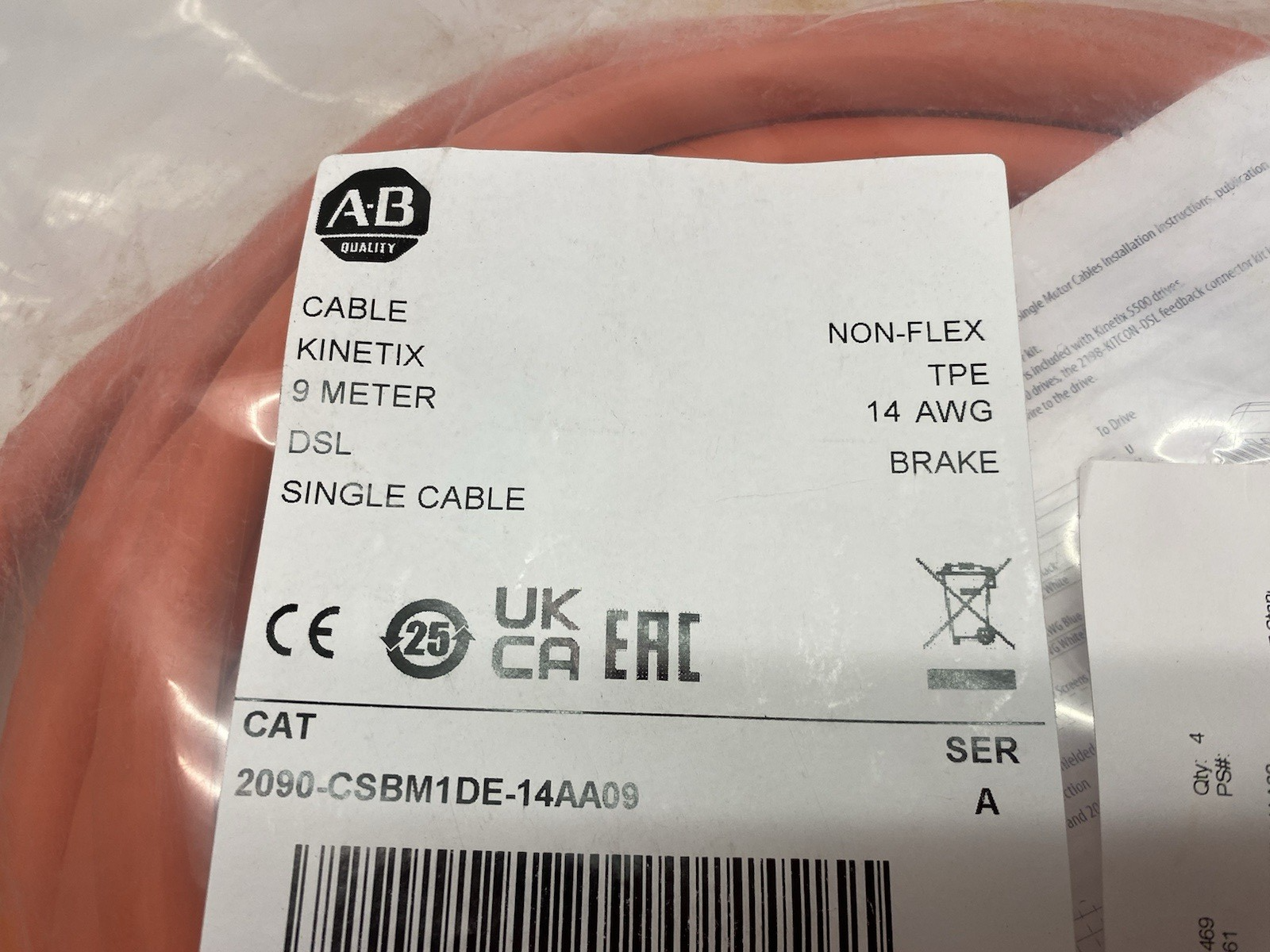 2090-CSBM1DE-14AA09 | Allen Bradley Ser. A Kinetix Single Cable, DSL 9m Non-Flex - New - Maverick Industrial Sales