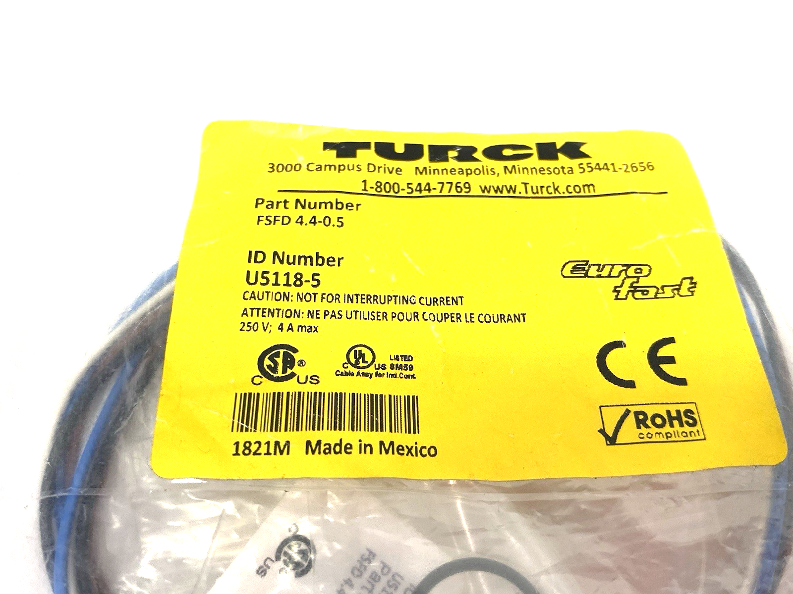 FSFD 4.4-0.5 | Turck Eurofast Panel Mount Receptacle Connector M12 4-Pin U5118-5 - New - Maverick Industrial Sales