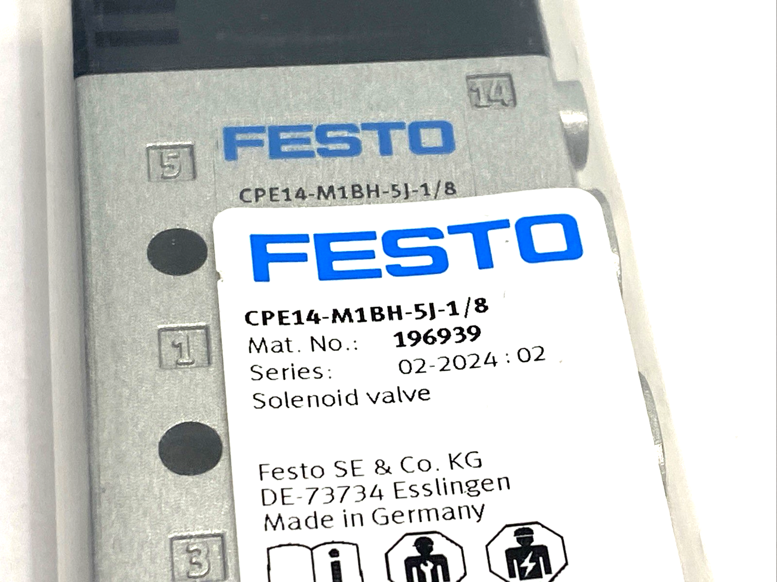 Festo CPE14-M1BH-5J-1/8 Solenoid Valve 5/2 Bistable G 1/8 Port 196939 - Maverick Industrial Sales