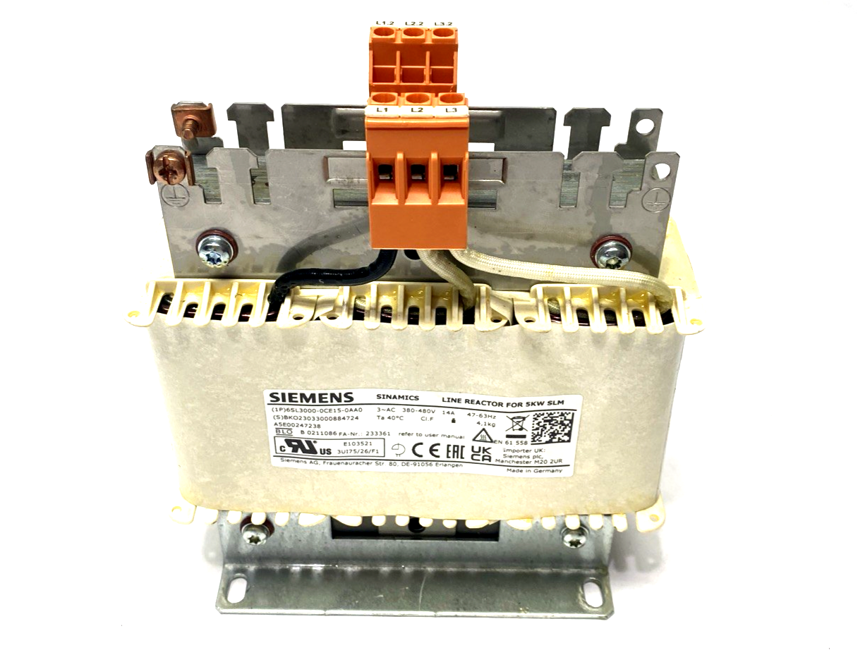 Siemens 6SL3000-0CE15-0AA0 SINAMICS Line Reactor for 5kW Module Input 3-PH 480V - Used - Maverick Industrial Sales