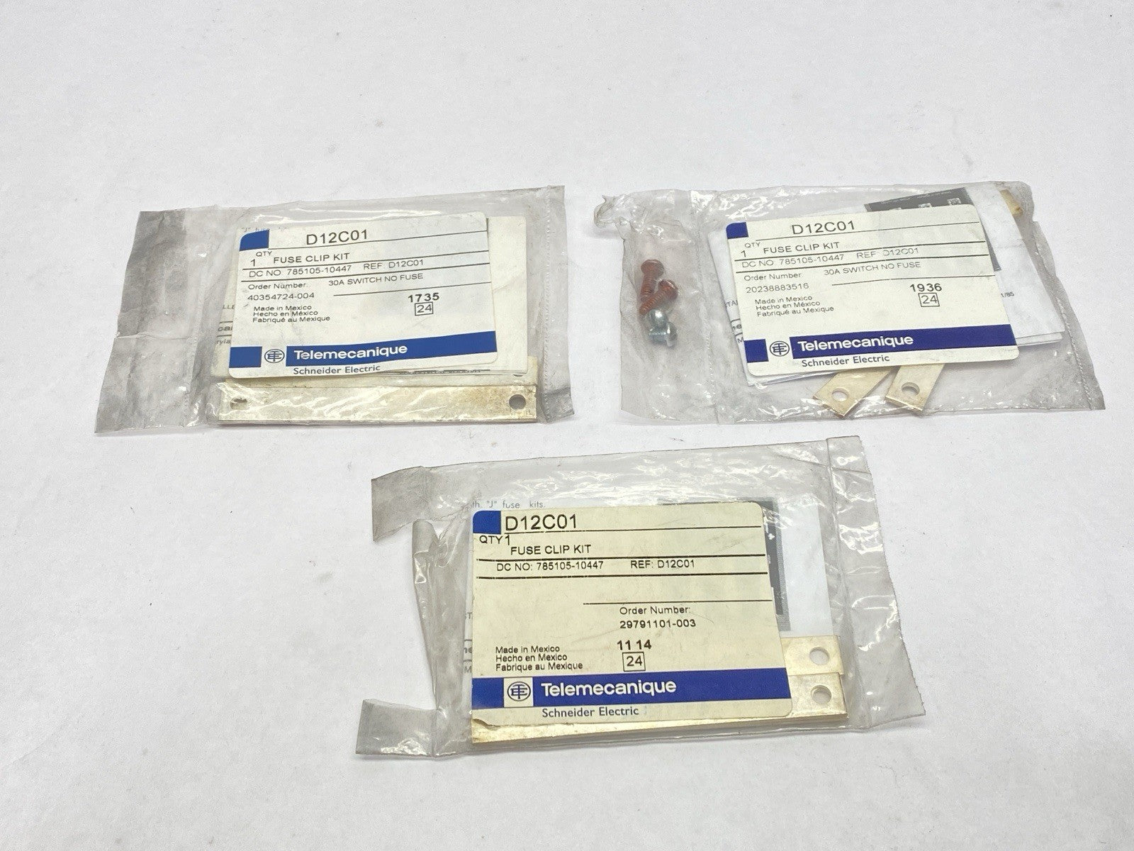 Telemecanique D12C01 Fuse Clip Kit 30A NO SCREWS LOT OF 3 - Maverick Industrial Sales
