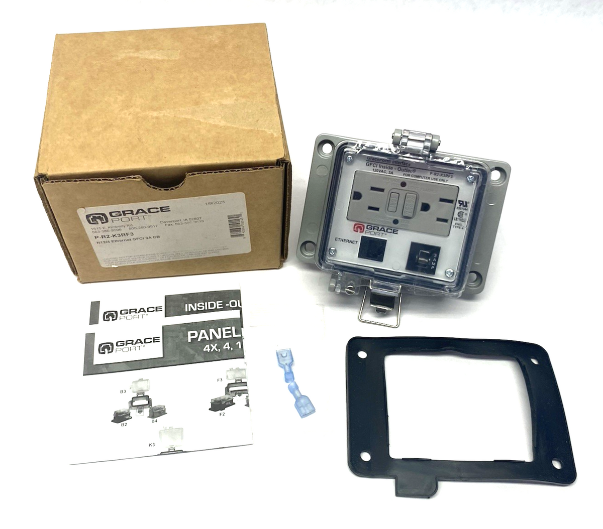 P-R2-K3RF3 | Grace Technologies GracePort Ethernet Panel Interface Connector - New – Open box - Maverick Industrial Sales