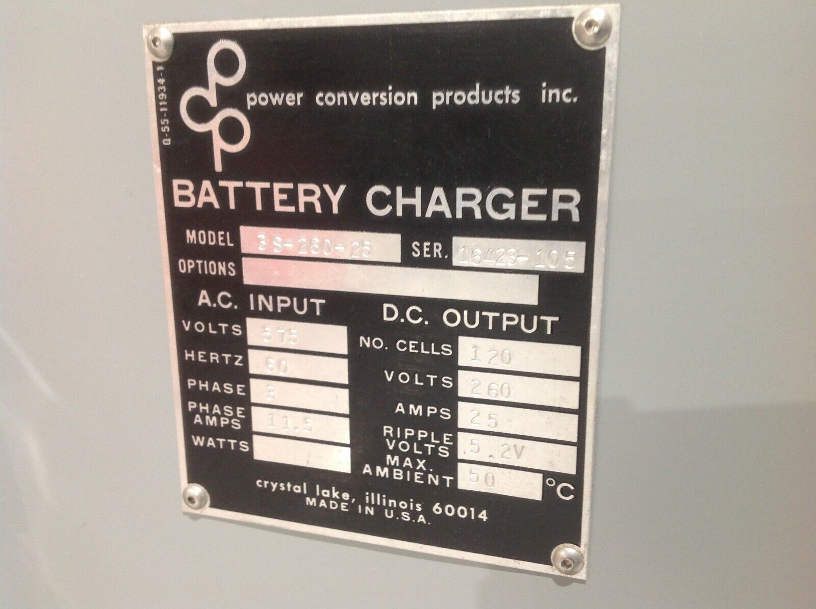 NLI Power Conversion Products 3S-260-25 Battery Charger 575 VAC IN 260 VDC Out - Maverick Industrial Sales