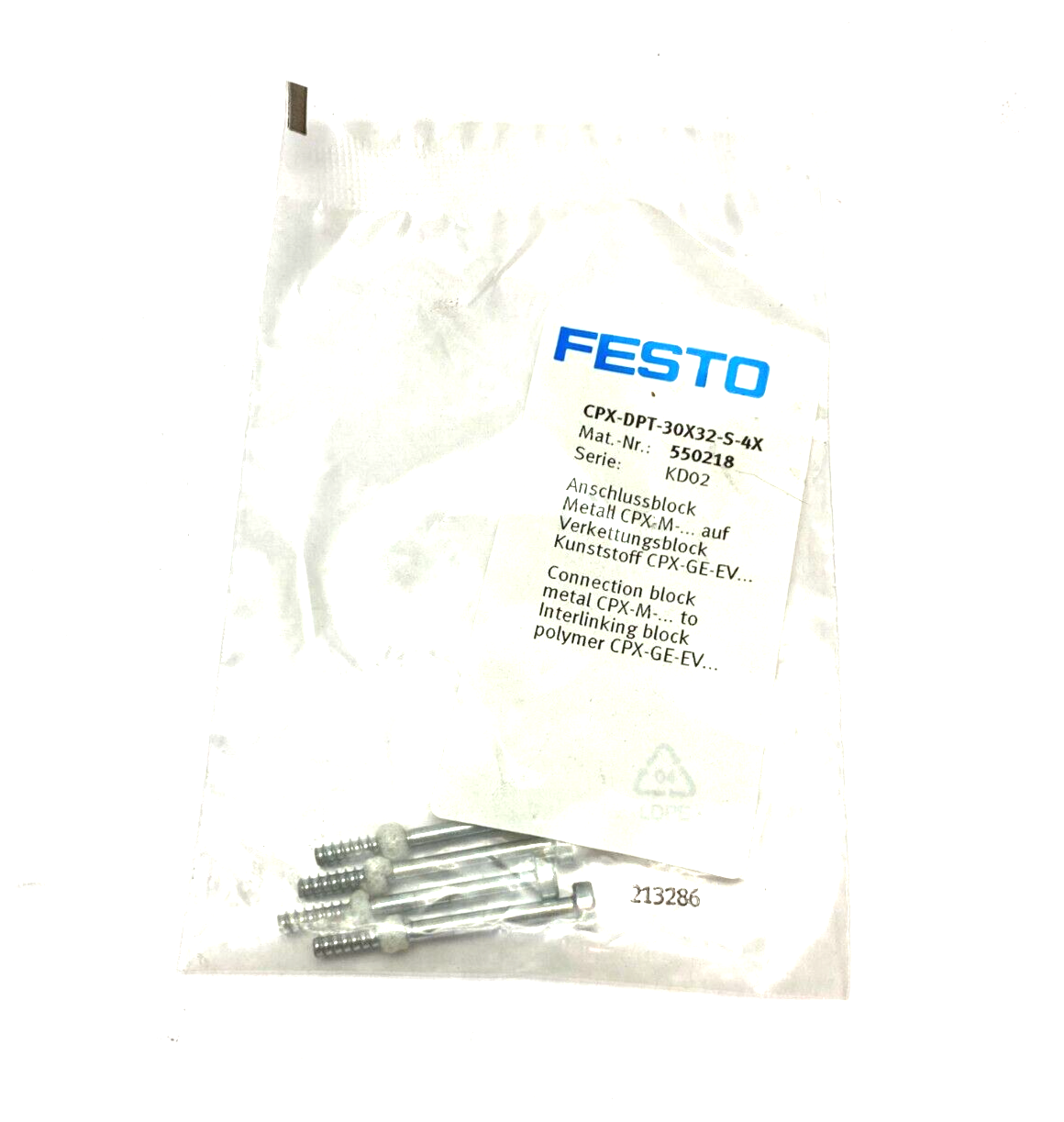 Festo CPX-DPT-30X32-S-4X Connection Screw 550218 PKG OF 4 - Maverick Industrial Sales