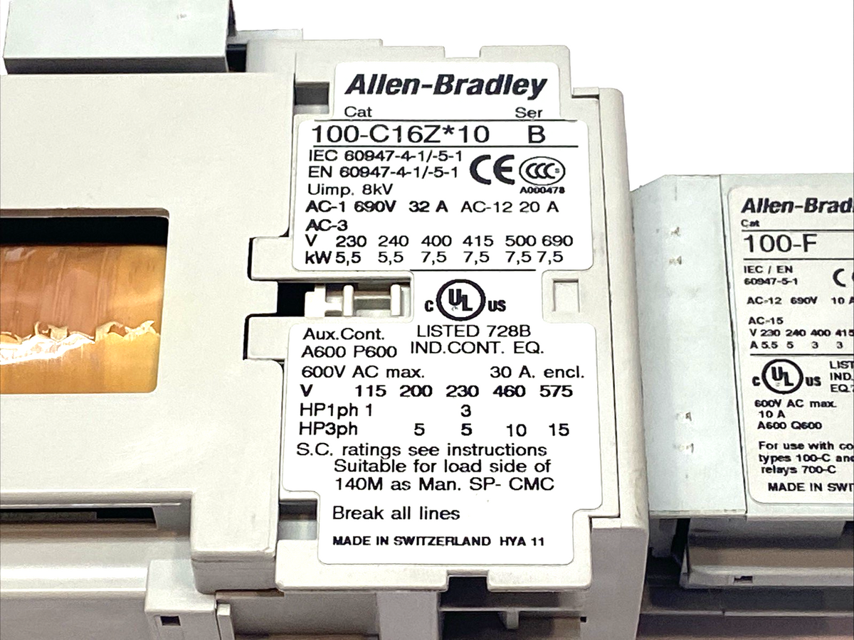 Allen-Bradley 100-C16ZE10 Series B Contactor 3P 600VAC 20A w/ 100-FSV55 & 100-F - Maverick Industrial Sales