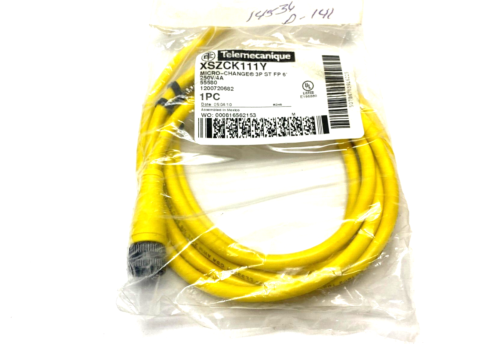 XSZCK111Y | Telemecanique Micro-Change 3-P Straight Cordset Sgl-Ended 6' 250V 4A - New - Maverick Industrial Sales