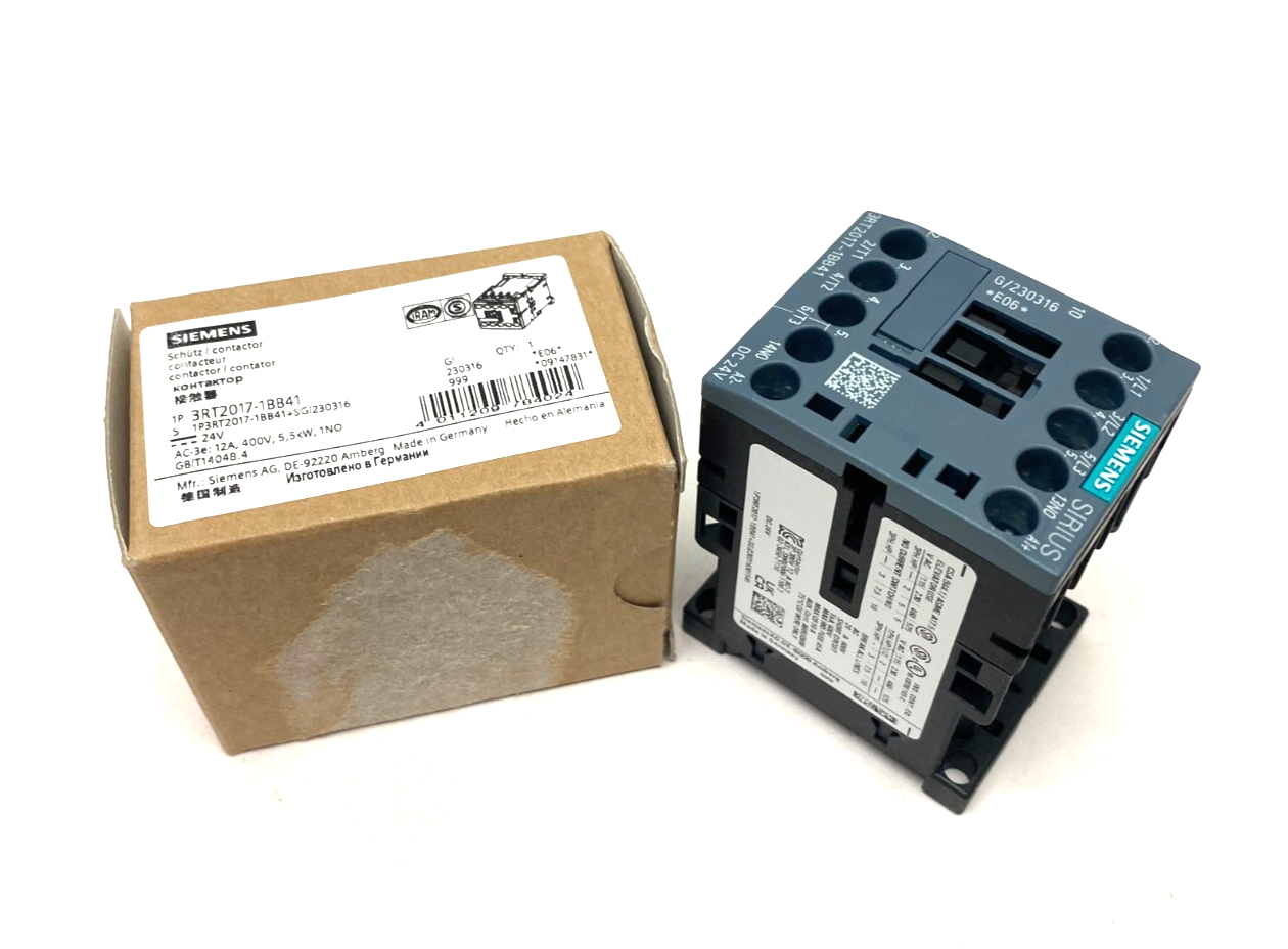 Siemens 3RT2017-1BB41 Sirius Contactor 12A, 400V, 5.5kW, 1NO - Maverick Industrial Sales