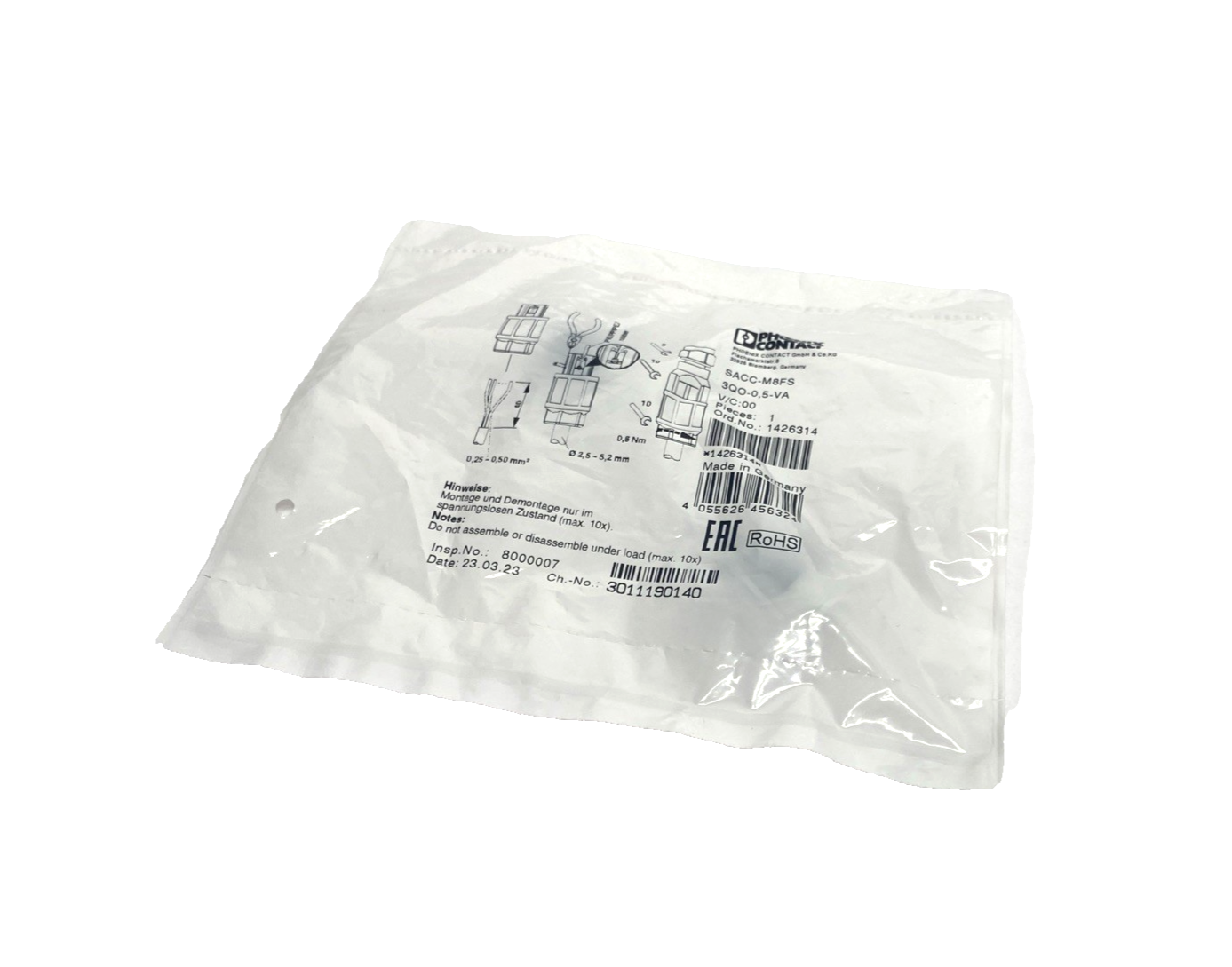 Phoenix Contact SACC-M 8FS-3QO-0,5-VA Connector M8 Female 3-Pin 1426314 - Maverick Industrial Sales
