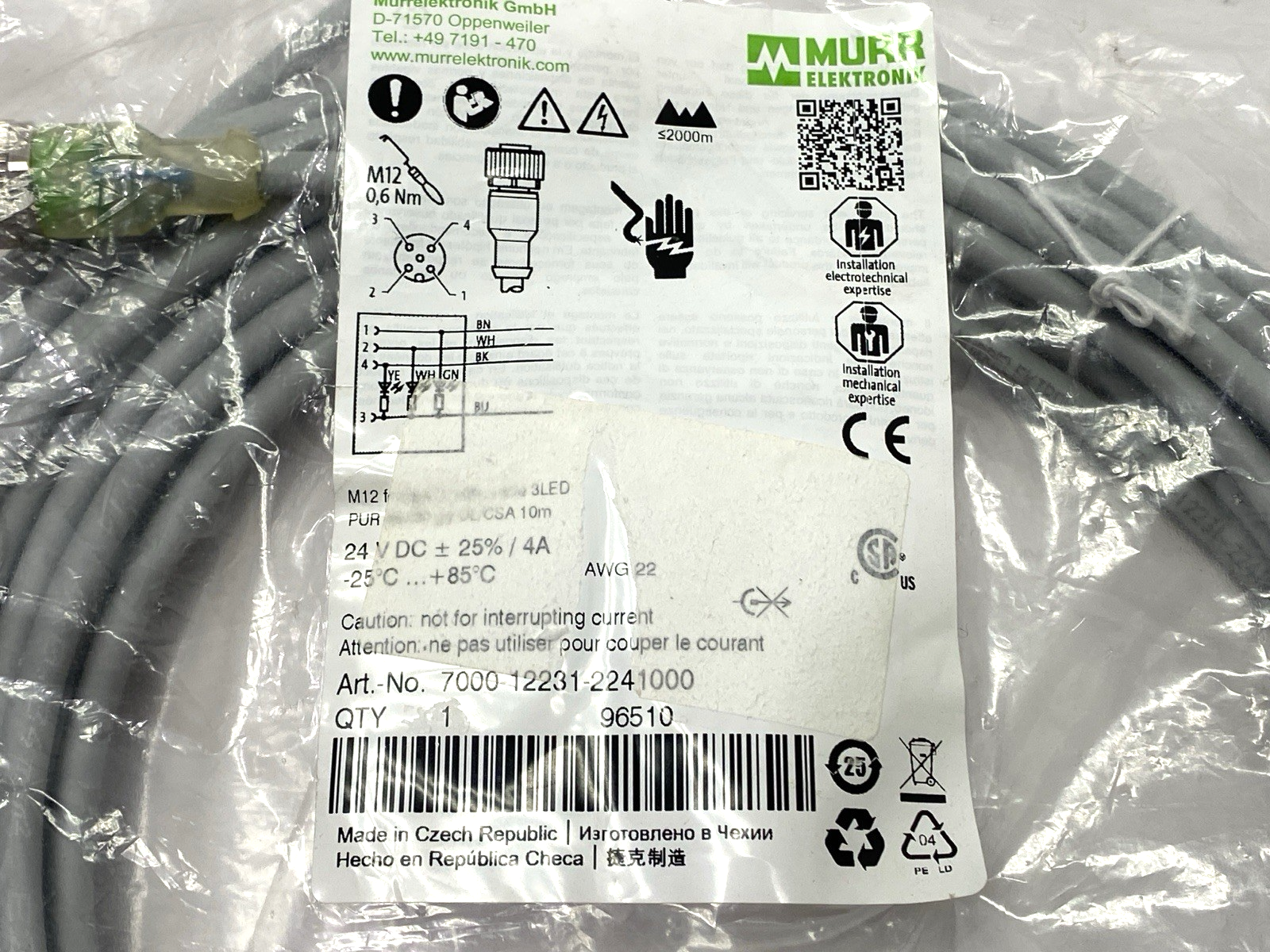 Murrelektronik 7000-12231-2241000 Single-Ended Cable M12 Female Connector 10m - Maverick Industrial Sales