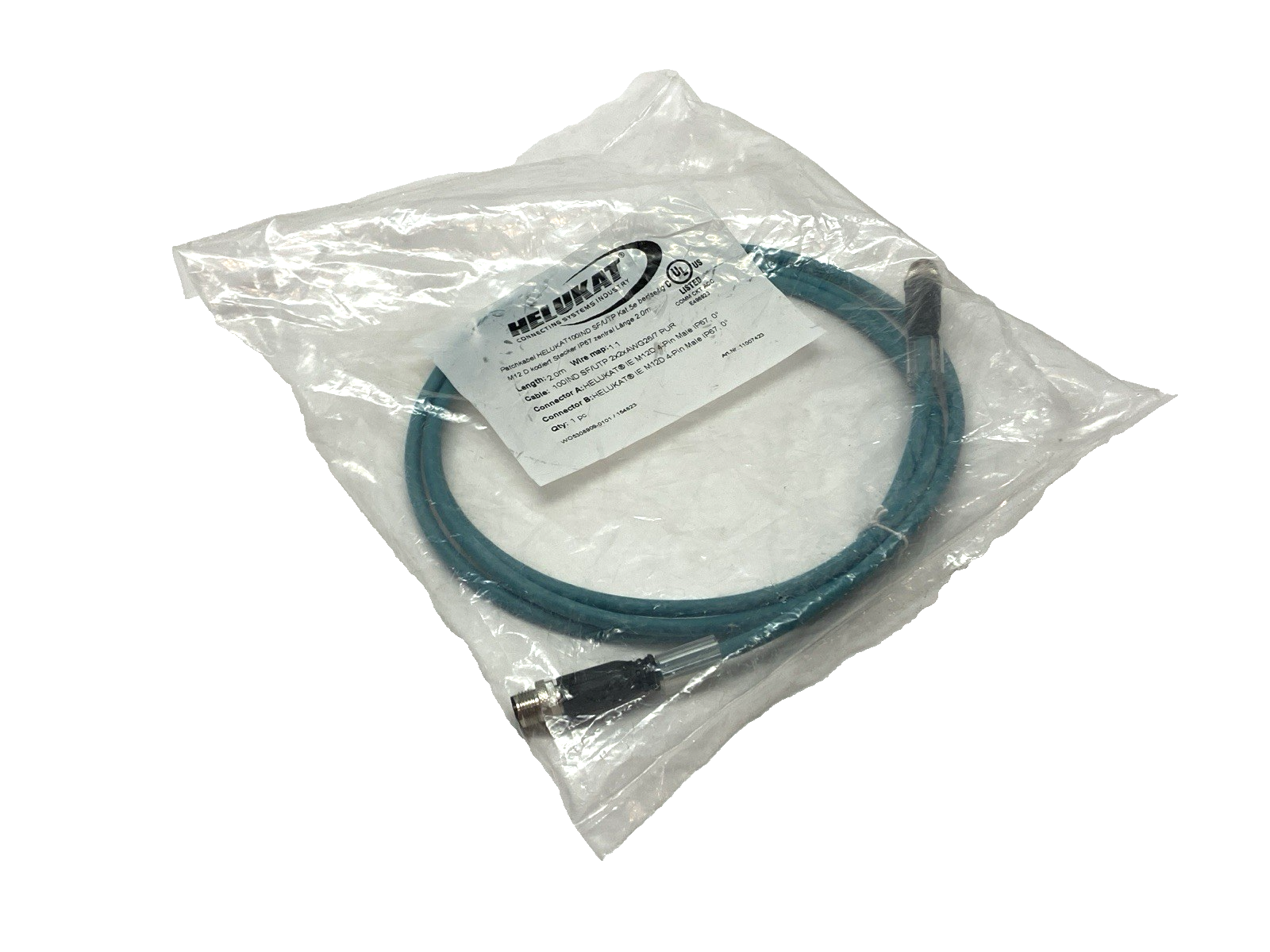 Hellukat 805702 Double-End Male M12 4-Pin Cordset 100IND SF/UTP 2x2xAWG 26/7 PUR - Maverick Industrial Sales