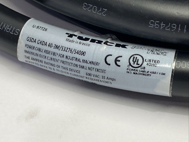 Turck GSDA GKDA 40-3M/S3276/S4000 Power Cordset M/F 1-3/8" 4-Pin 3m U-97726 - Maverick Industrial Sales