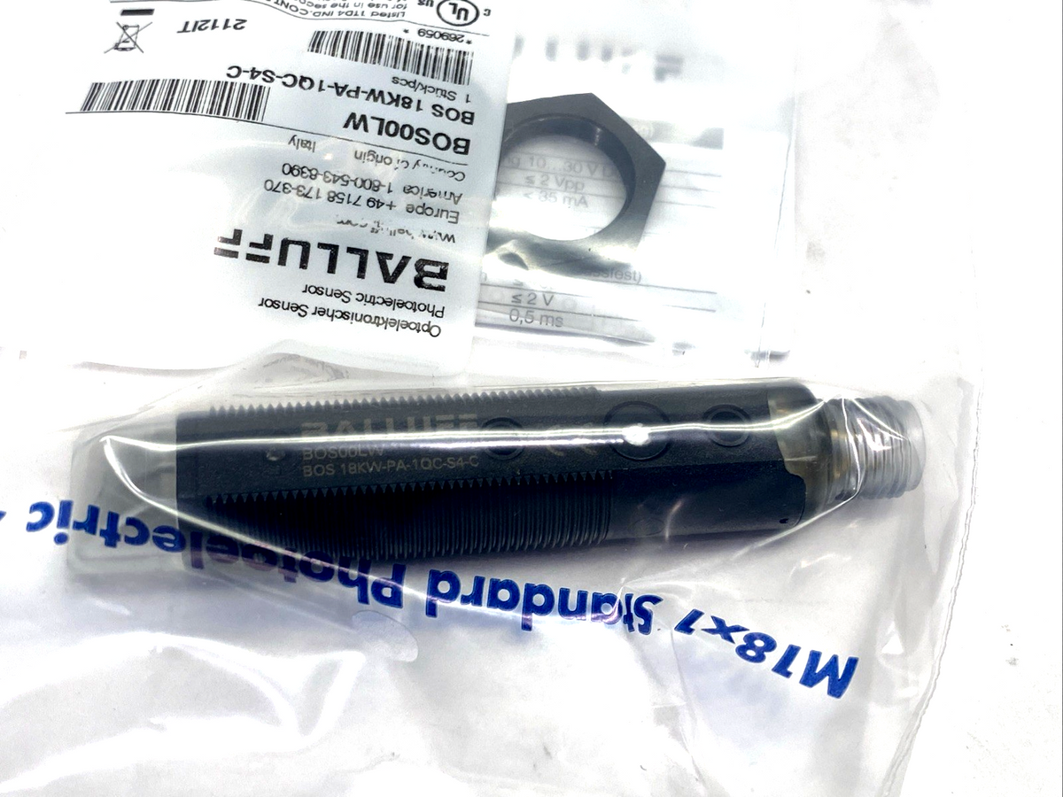 BOS00LW | Balluff Retro-Reflective Photoelectric Sensor M18 BOS 18KW-PA-1QC-S4-C - New - Maverick Industrial Sales