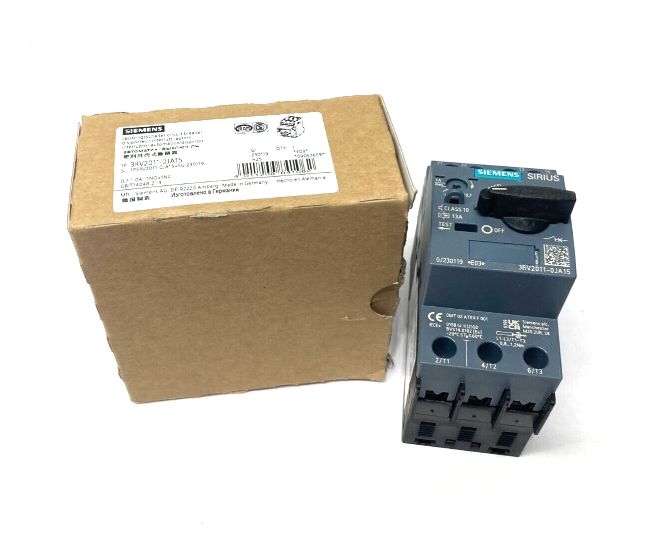 Siemens 3RV2011-0JA15 SIRIUS Motor Protection Circuit Breaker 0.7-1.0A - Maverick Industrial Sales