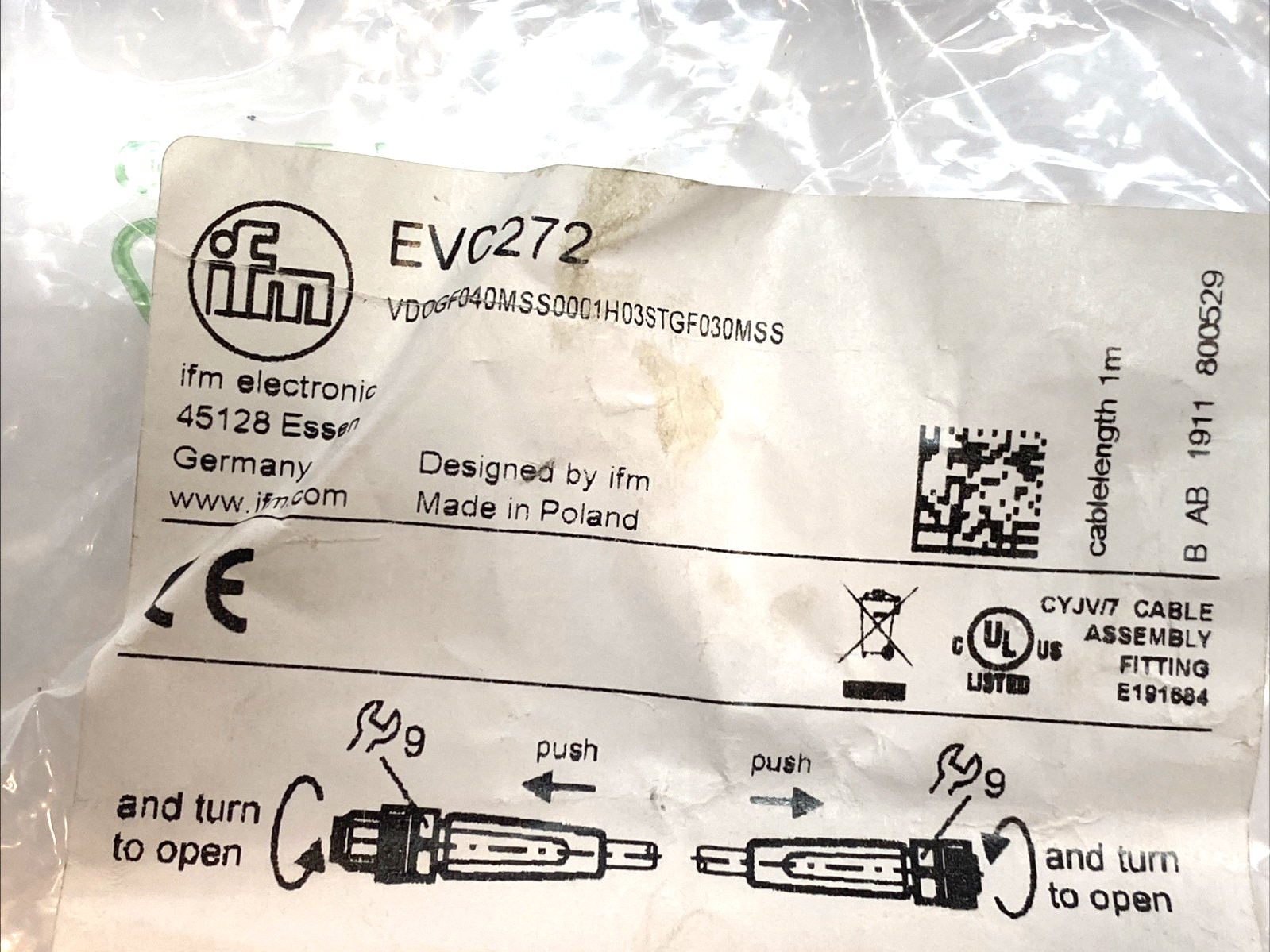 VDOGF040MSS0001H03STGF030MSS | IFM Sensor Cable M8 EVC272 1m - New - Maverick Industrial Sales