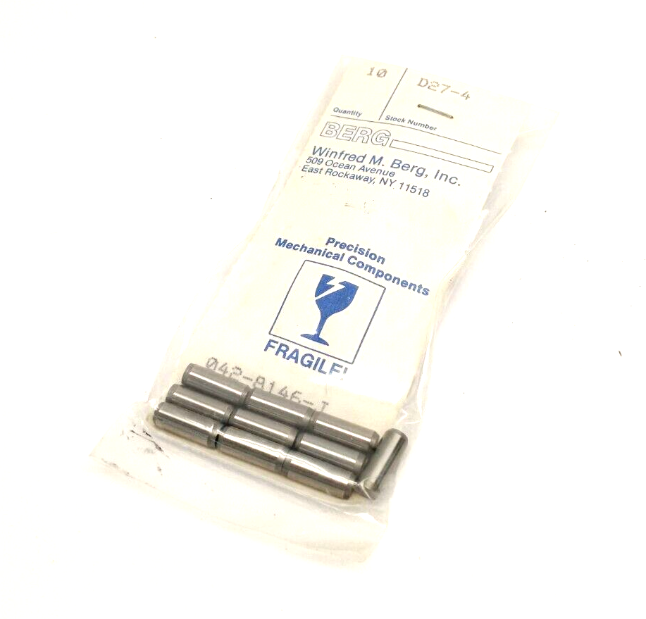 WM Berg D27-4 Dowel Pin 416 Stainless Steel 3/16" Diameter 1/2" Length LOT OF 10 - Maverick Industrial Sales