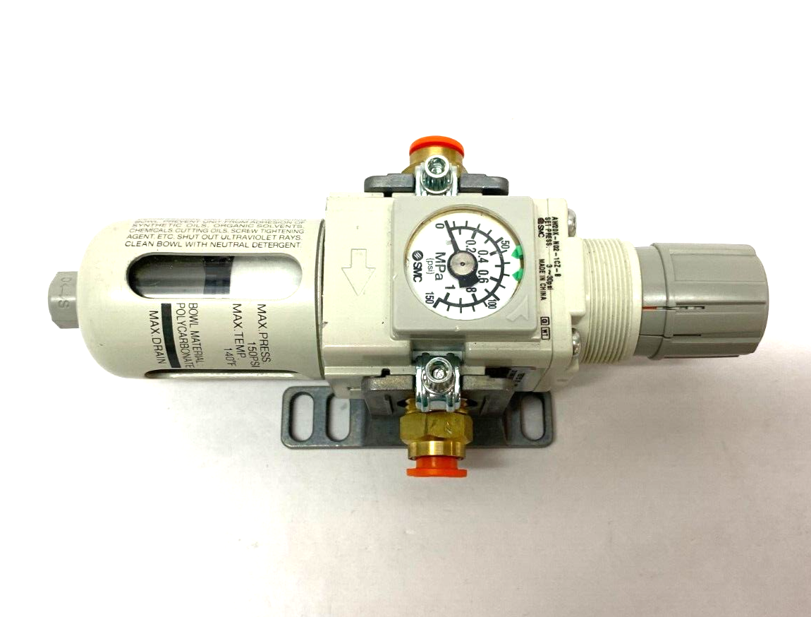 SMC AW20K-N02-1CZ-B Modular Filter Regulator 3~30psi Set Press w/ Dual Spacers - Maverick Industrial Sales