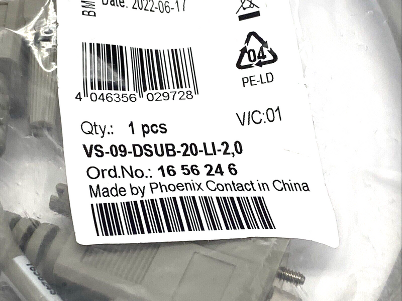 Phoenix Contact VS-09-DSUB-20-LI-2,0 D-SUB Cable DB9 2m 1656246 - Maverick Industrial Sales