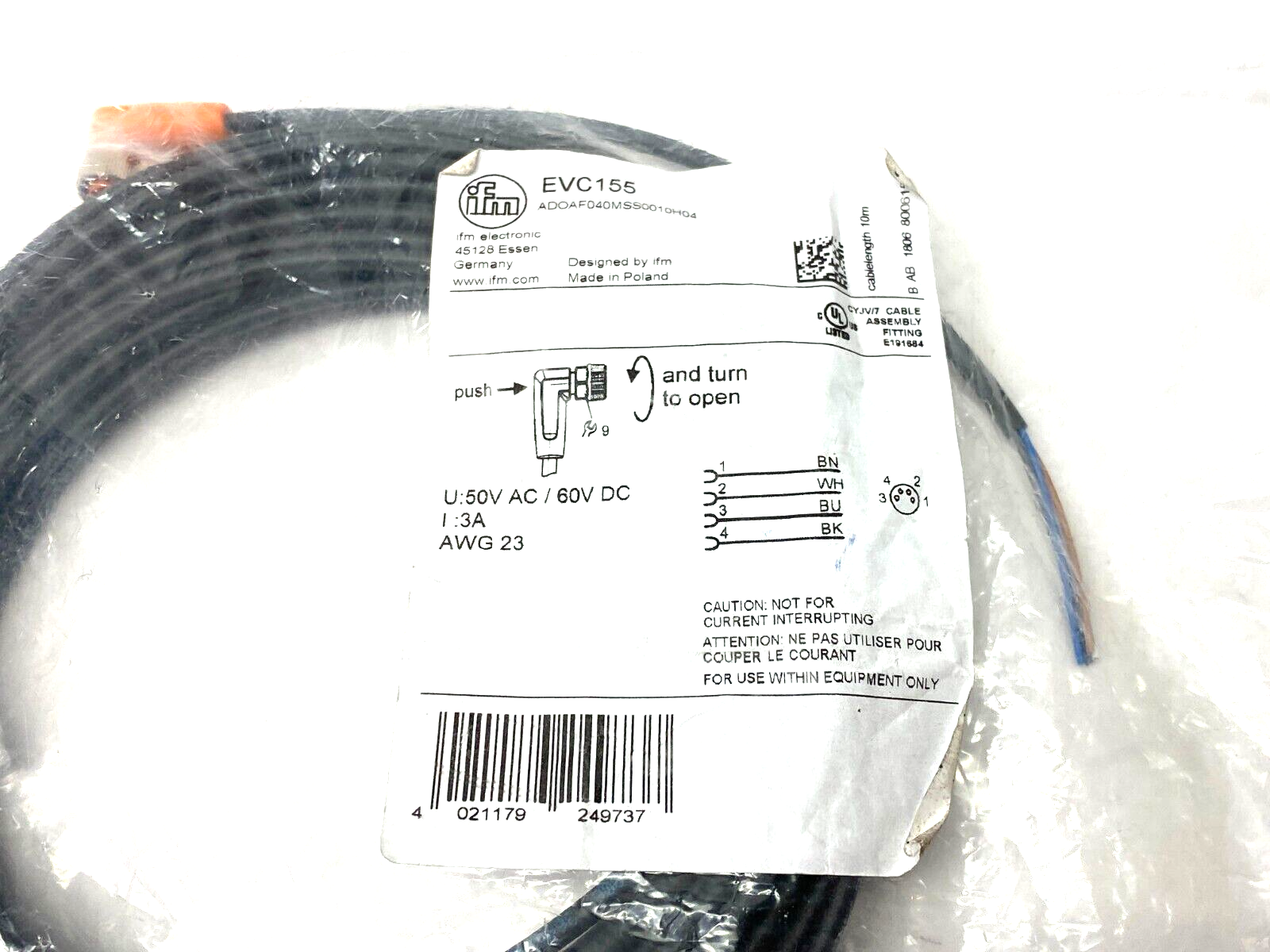ifm EVC155 Connection Cable, Female M8 10m ADOAF040MSS0010H04 - Maverick Industrial Sales