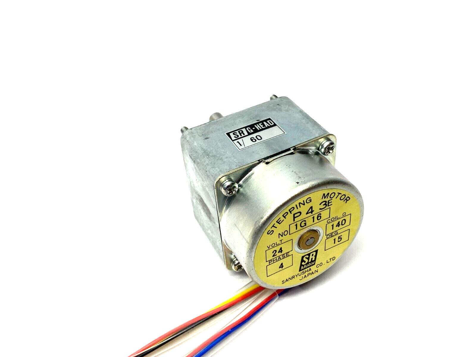 Sanryusha P43E-1G16 Stepping Motor 4-Phase 15 Degree Step 24V w/ 1/60 Gear Head - Used - Maverick Industrial Sales