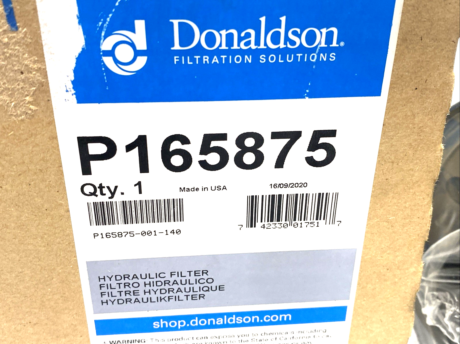 Donaldson P165875 Hydraulic Filter, 1 1/2-16UN Spin-On - Maverick Industrial Sales