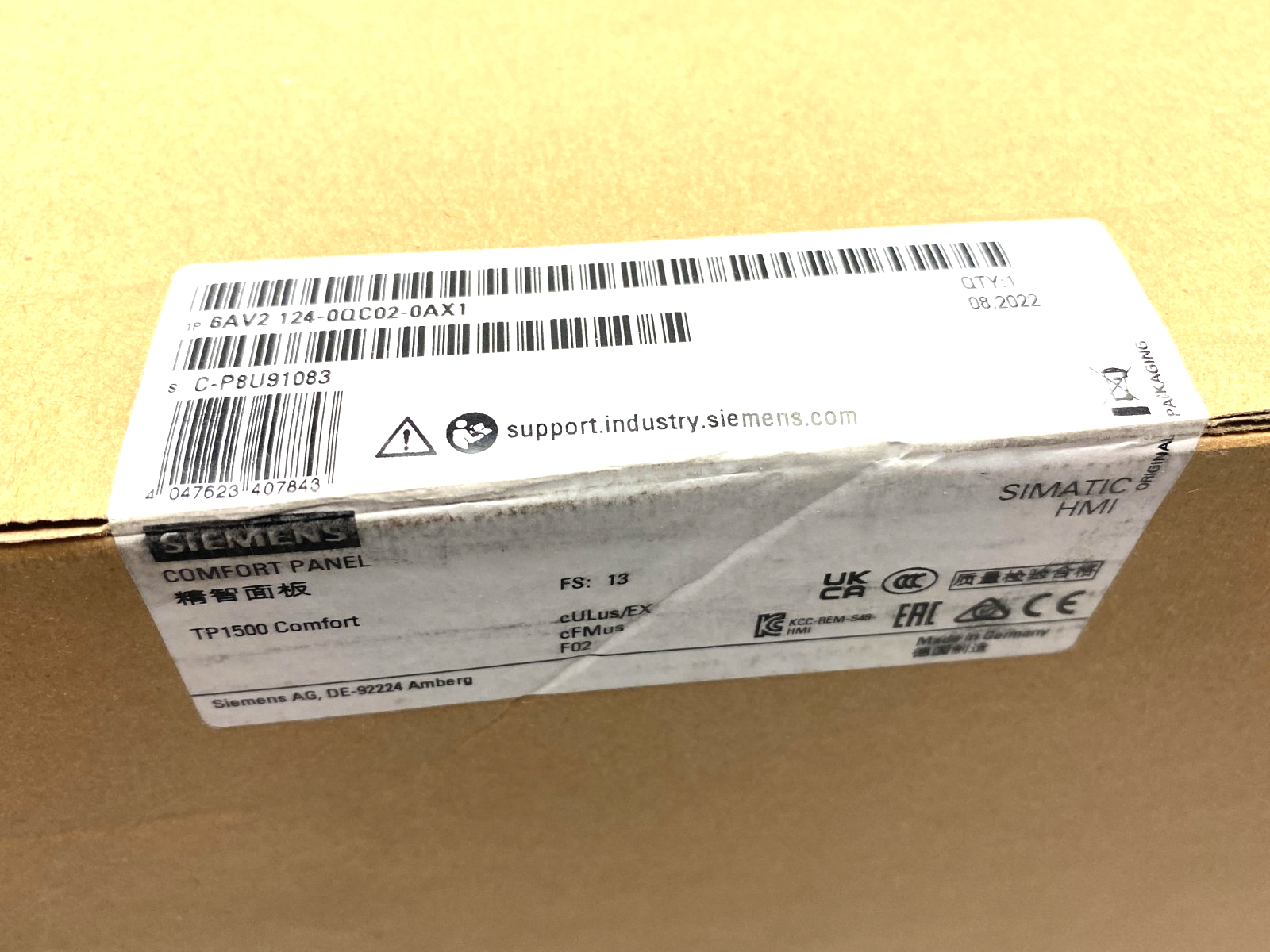 Siemens 6AV2 124-0QC02-0AX1 TP1500 Comfort HMI Touch Display Panel 331mm x 207mm - Maverick Industrial Sales
