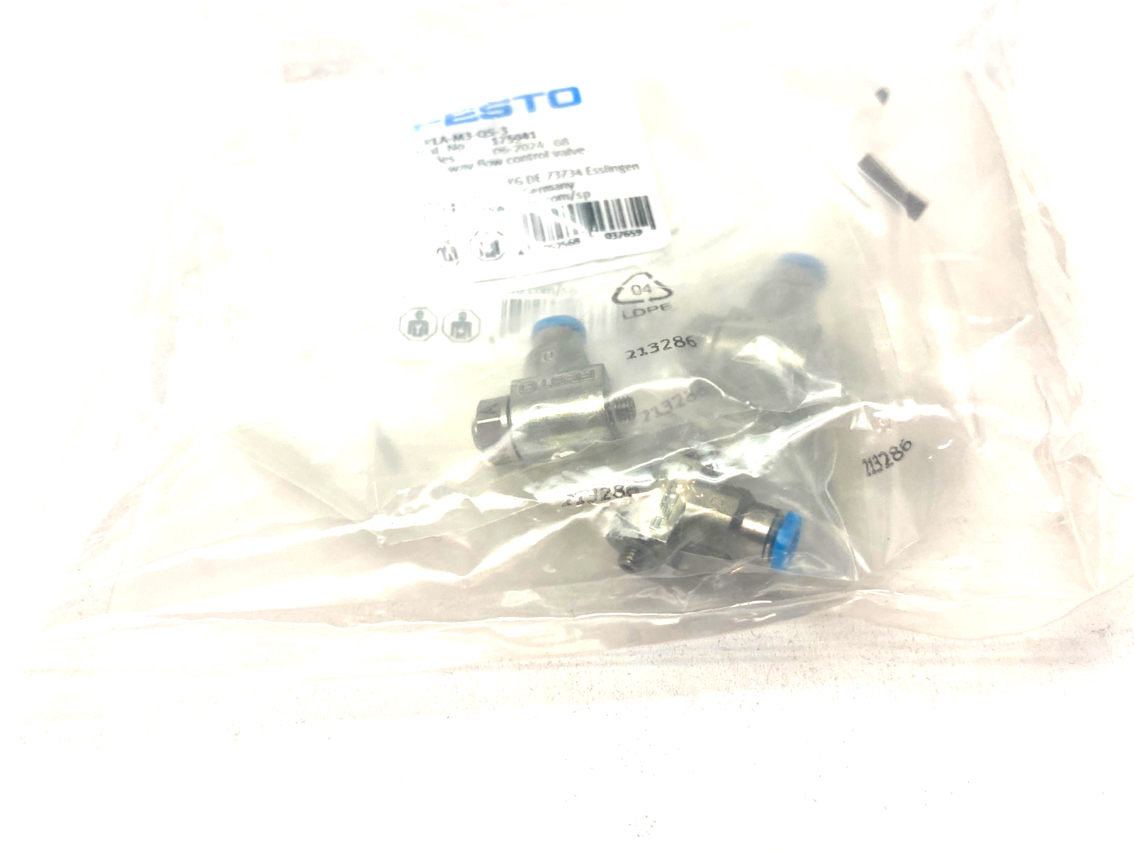 Festo GRLA-M3-QS-3 One-Way Flow Control Valve 175041 PKG OF 4 - Maverick Industrial Sales