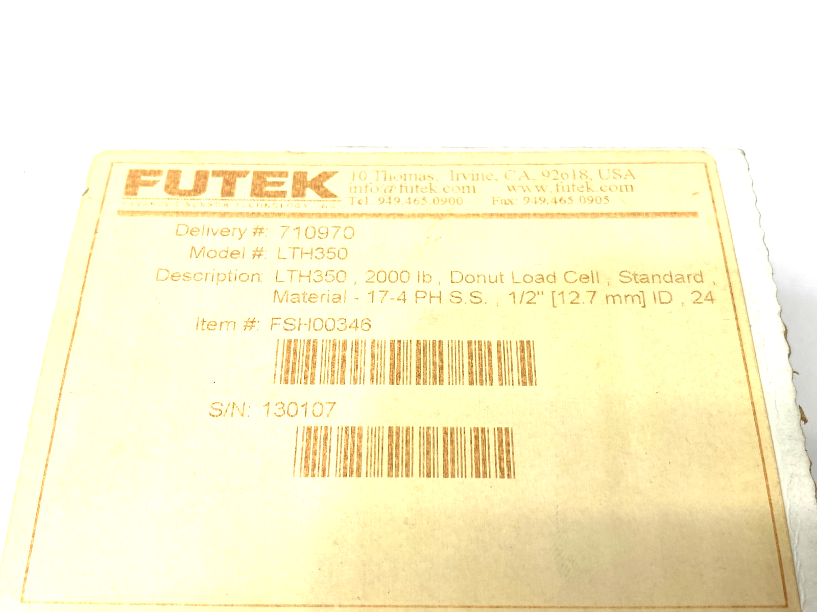 LTH350 FSH00346 | Futek Donut Load Cell 2000lb 17-4 PH S.S. - New – Open box - Maverick Industrial Sales