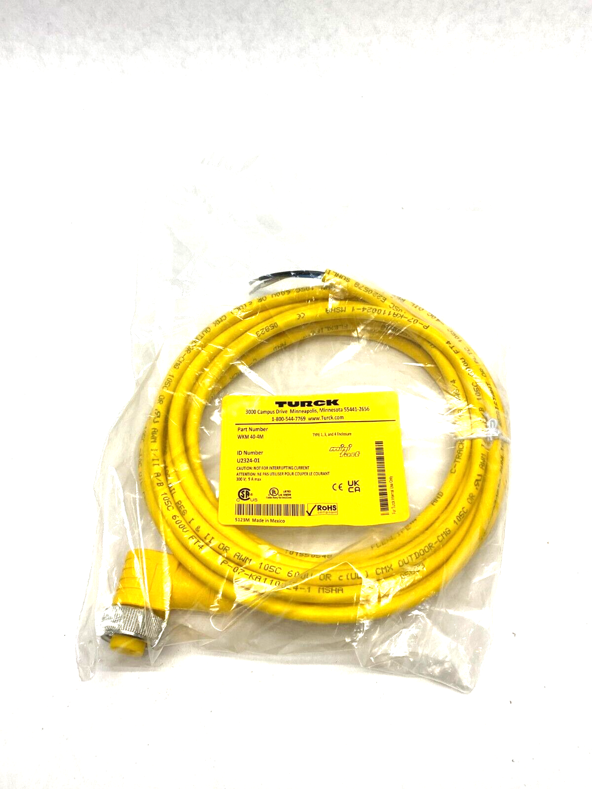 Turck WKM 40-4M Minifast Single Ended Cordset Rt Angle Female 4-Pin U2324-01 - Maverick Industrial Sales