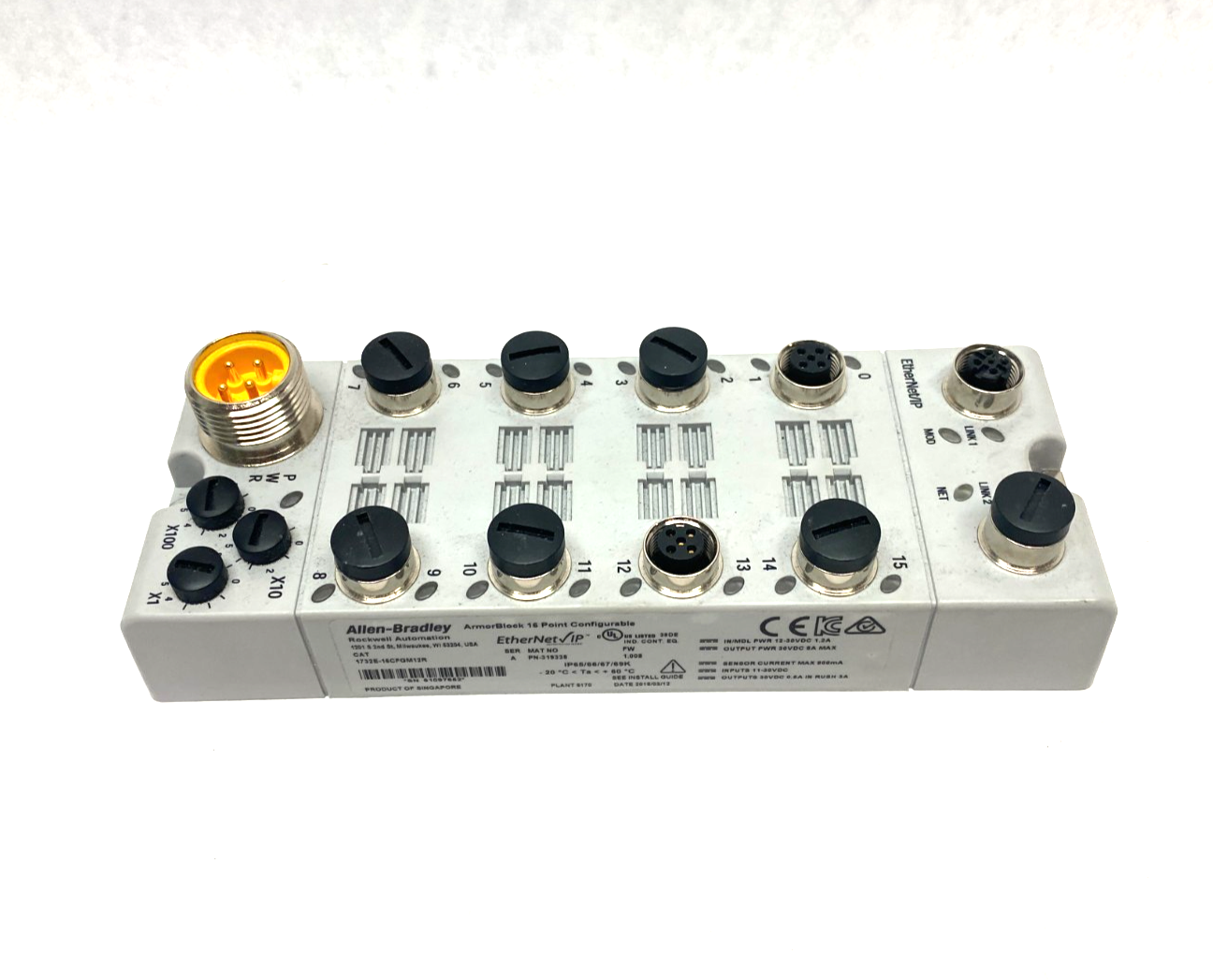 1732E-16CFGM12R | Allen Bradley Ser. A ArmorBlock 16-Point Conf. Ethernet I/O Mod - Used - Maverick Industrial Sales