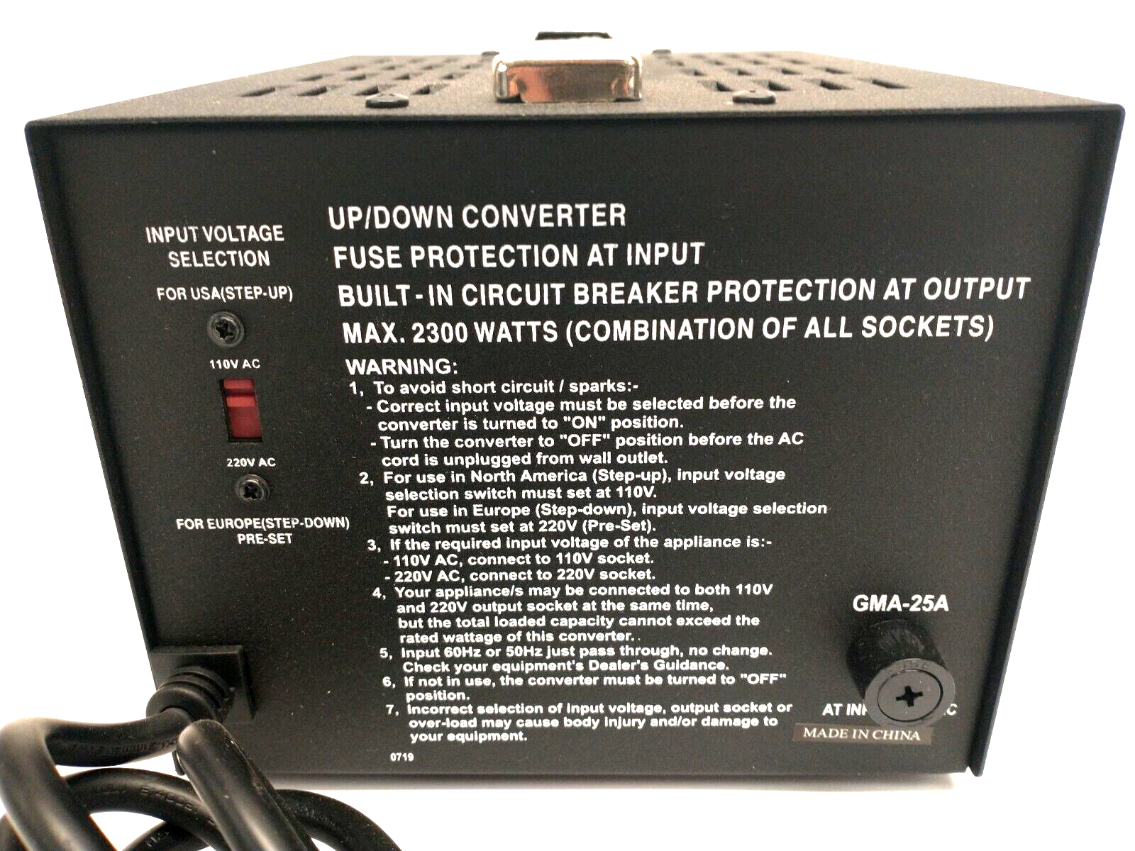 VCT VT-2300F Voltage Converter, Up/Down Transformer, 220/240V 110/120V 2300W - Maverick Industrial Sales