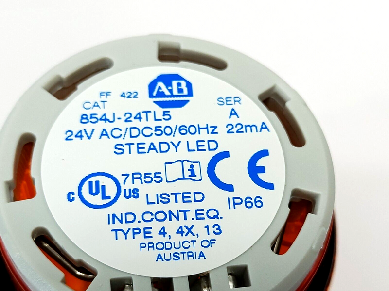 Allen Bradley 854J-24TL5 Ser. A 40mm Stack Light, Amber LED 24V AC/DC 22mA - Maverick Industrial Sales