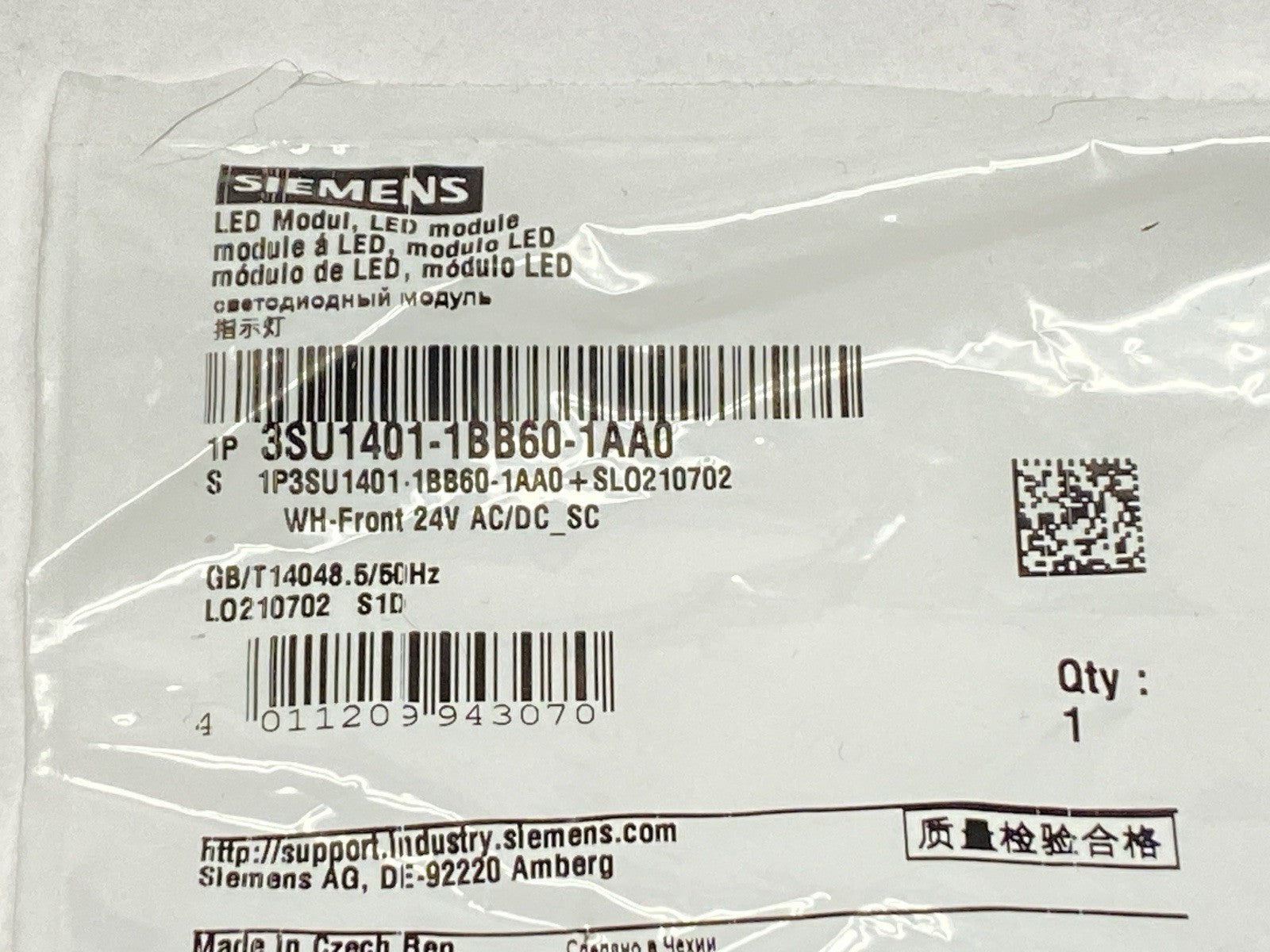 3SU1401-1BB60-1AA0 | Siemens LED Module White for Front Plate Mounting 24V - New - Maverick Industrial Sales