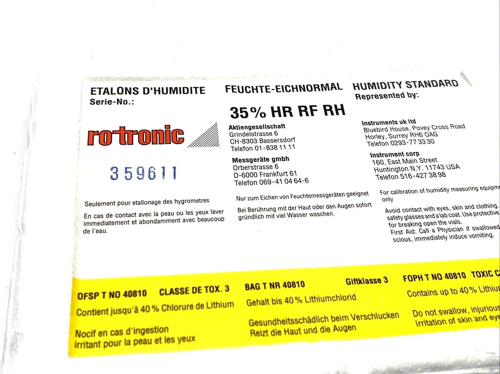 EA35-SCS | Rotronic 35 Percent HR RF RH Humidity Standard 359611 - New – Open box - Maverick Industrial Sales