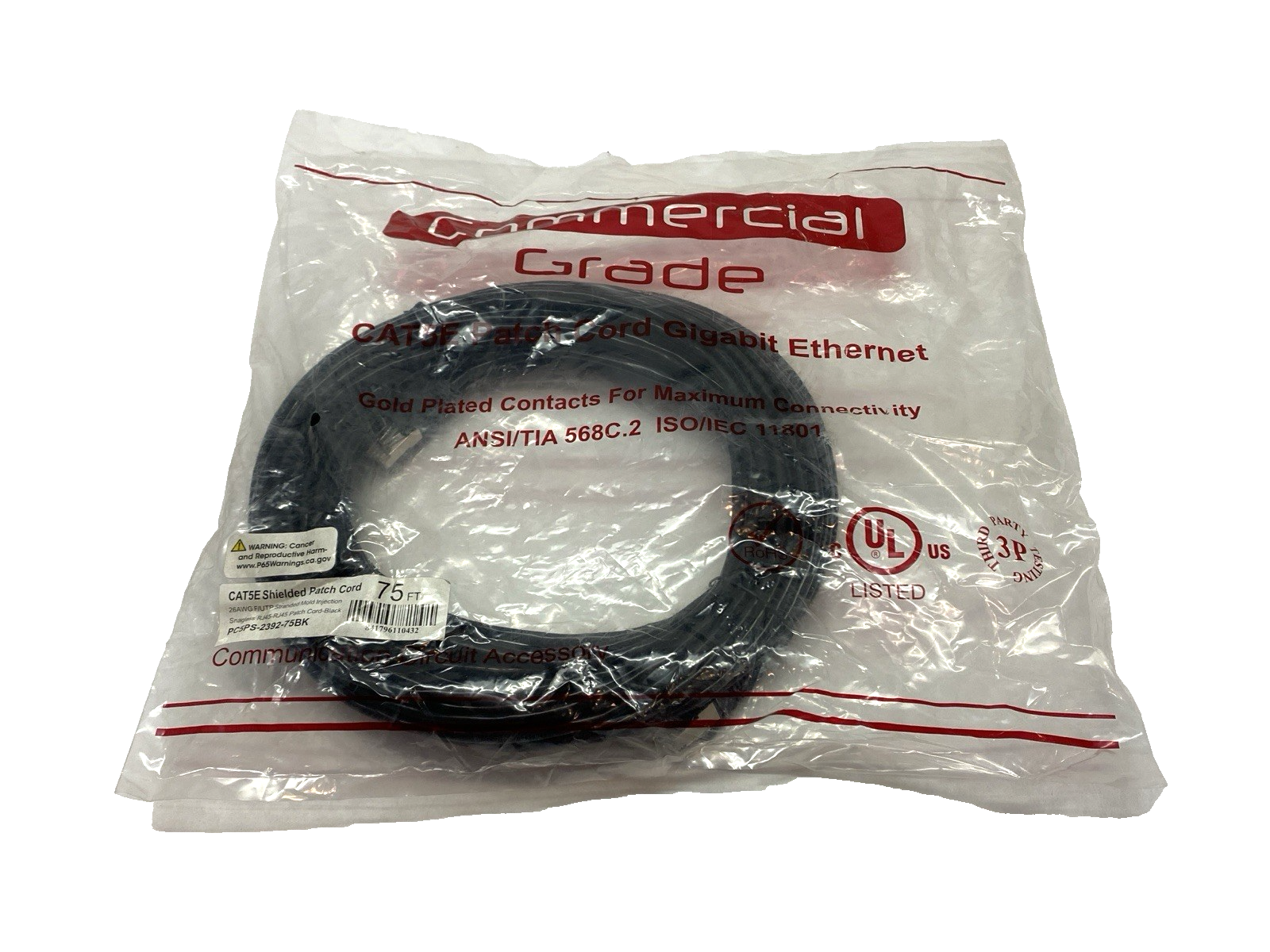 PC5PS-2392-75BK Snagless Double-Ended RJ45 Connectors Patch Cordset 75' - Maverick Industrial Sales