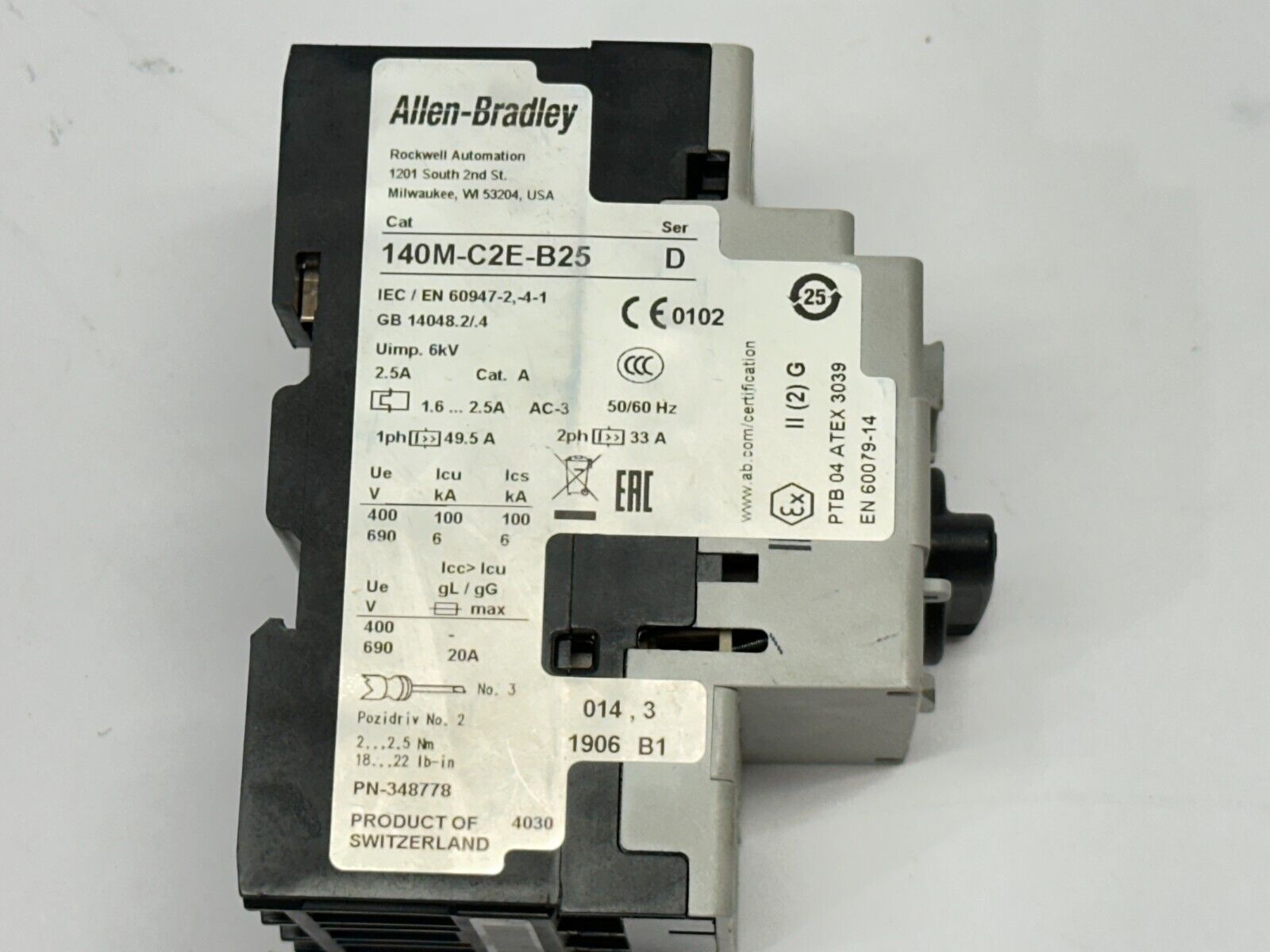 Allen Bradley 140M-C2E-B25 Ser D Motor Protector Circuit Breaker 1.6-2.5A 690V - Maverick Industrial Sales