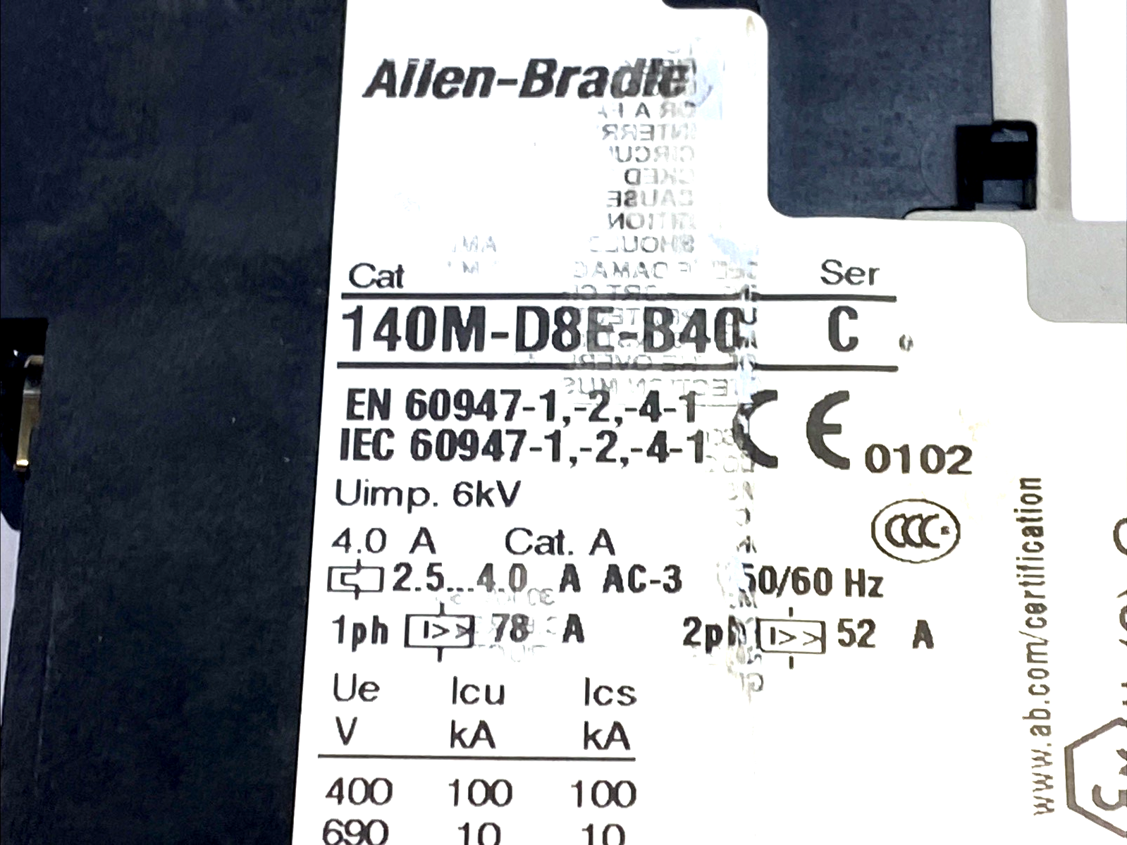 140M-D8E-B40 | Allen Bradley Motor Protection Breaker 2.5-4A 3-Pole SER C - For parts or not working - Maverick Industrial Sales