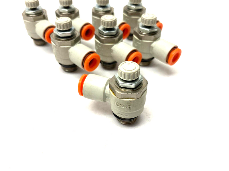 SMC AS2201F-02-07 Pneumatic Flow Control Elbow Fitting 1/4" OD Tube LOT OF 8 - Maverick Industrial Sales