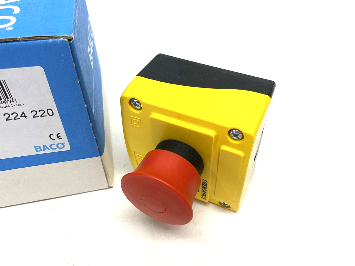 BACO 224 220 Emergency Control Switch Station, Maintained, 2 NC, 40mm, LBX15302 - Maverick Industrial Sales