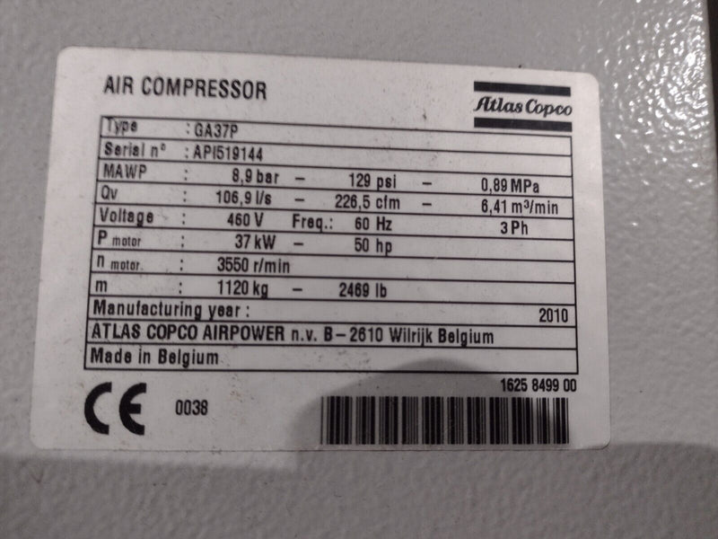 Atlas Copco GA37+FF 50 HP Workplace Compressor 460V 3P 78367 Hours -See Notes - Maverick Industrial Sales