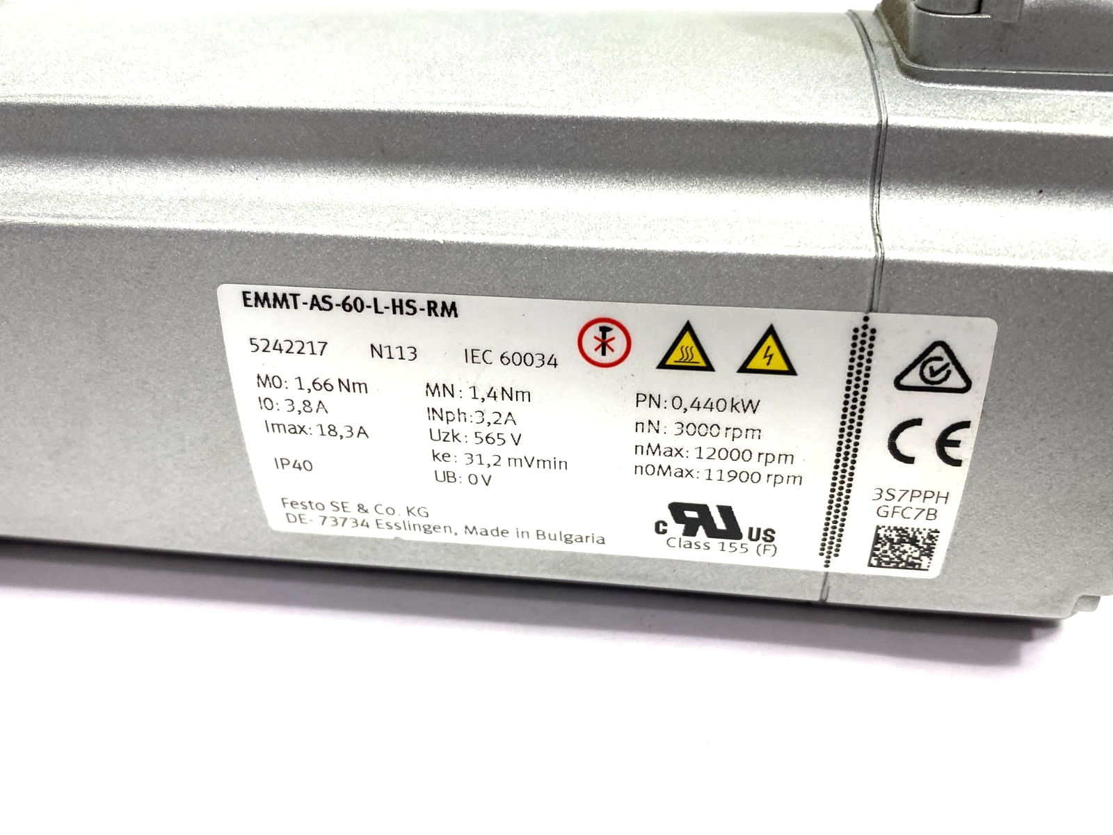 Festo EMMT-AS-60-L-HS-RM Servo Motor 440W 14300rpm Max 5242217 - Maverick Industrial Sales