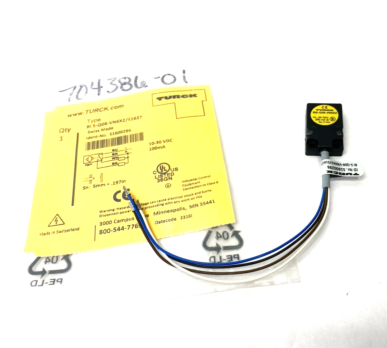 Turck 1600296 Inductive Proximity Sensor 5mm Sn NO/NC BI 5-Q08-VN6X2/S1627 - Maverick Industrial Sales