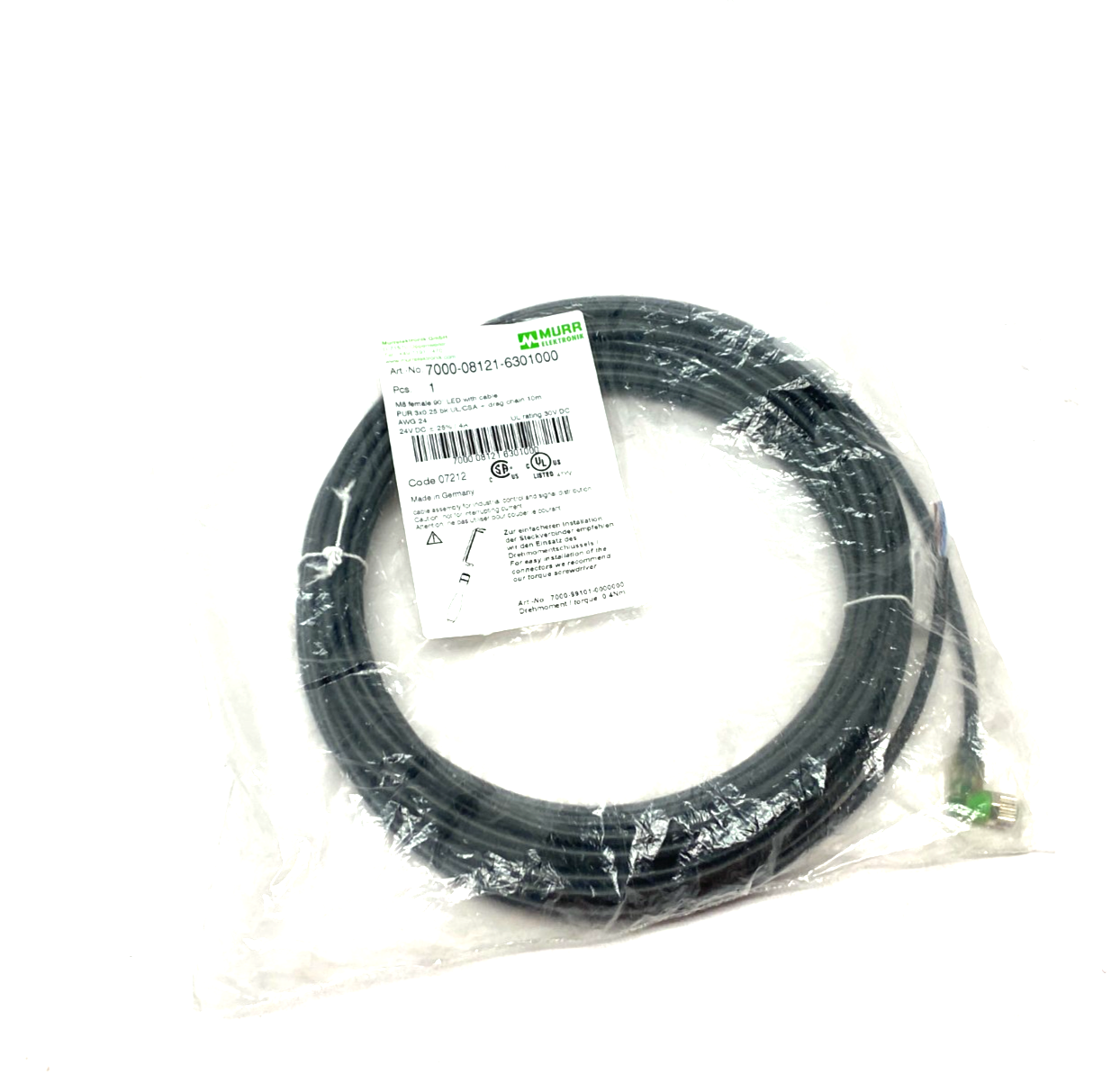 Murrelektronik 7000-08121-6301000 Single Ended M8 Female 90° A-cod. LED Cordset - Maverick Industrial Sales