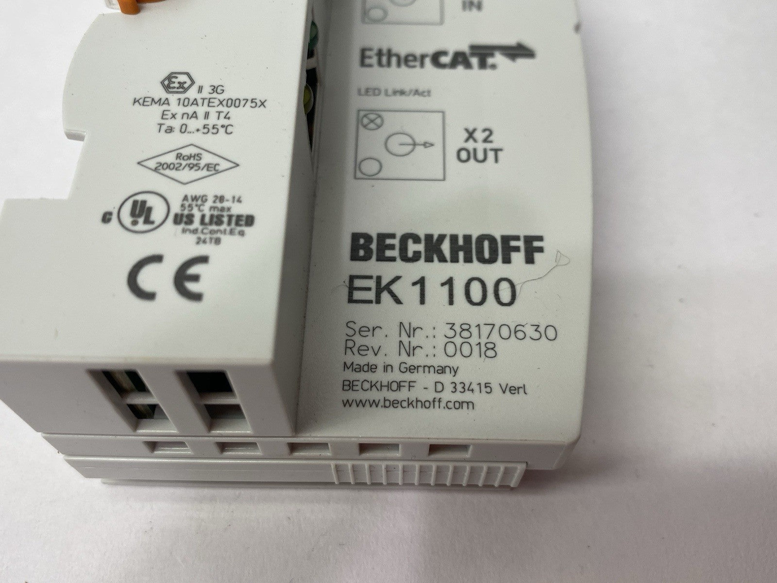 Beckhoff EK1100 EtherCAT Coupler Terminal Module 2x RJ45 Socket Connections - Maverick Industrial Sales