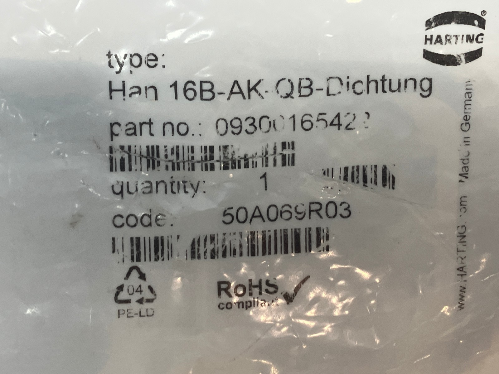 Harting 09300165422 Han 16B-AK-QB-Dichtung Heavy Duty Power Connector - Maverick Industrial Sales